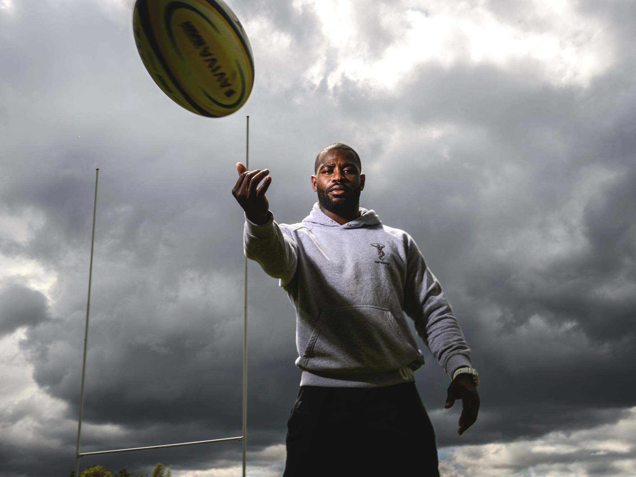 Ugo Monye shapes up after training with Harlequins in Guildford