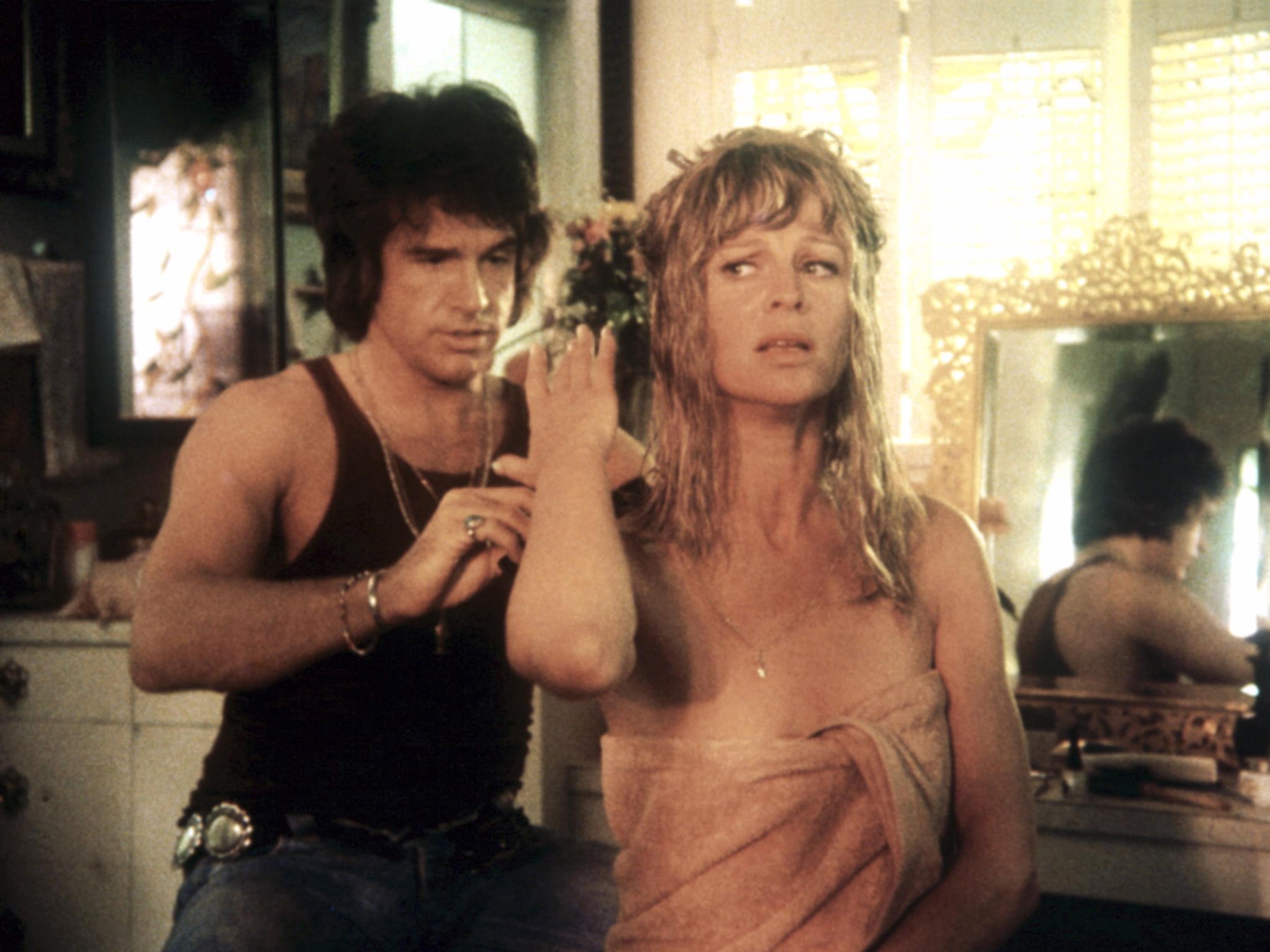 Beatty and Julie Christie star in 1975’s ‘Shampoo’ – the satirical film was set over a 24-hour period about a hairdresser dissatisfied with his life (Rex)