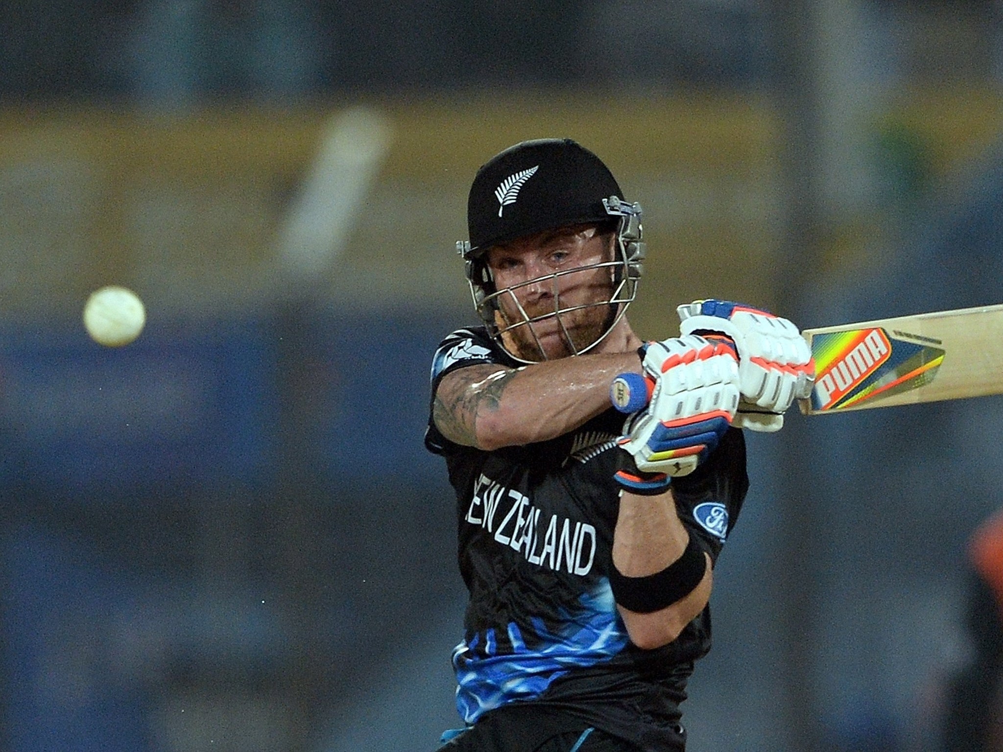 New Zealand batsman Brendon McCullum plays a shot during the ICC World Twenty20 tournament cricket match between Netherlands and New Zealand