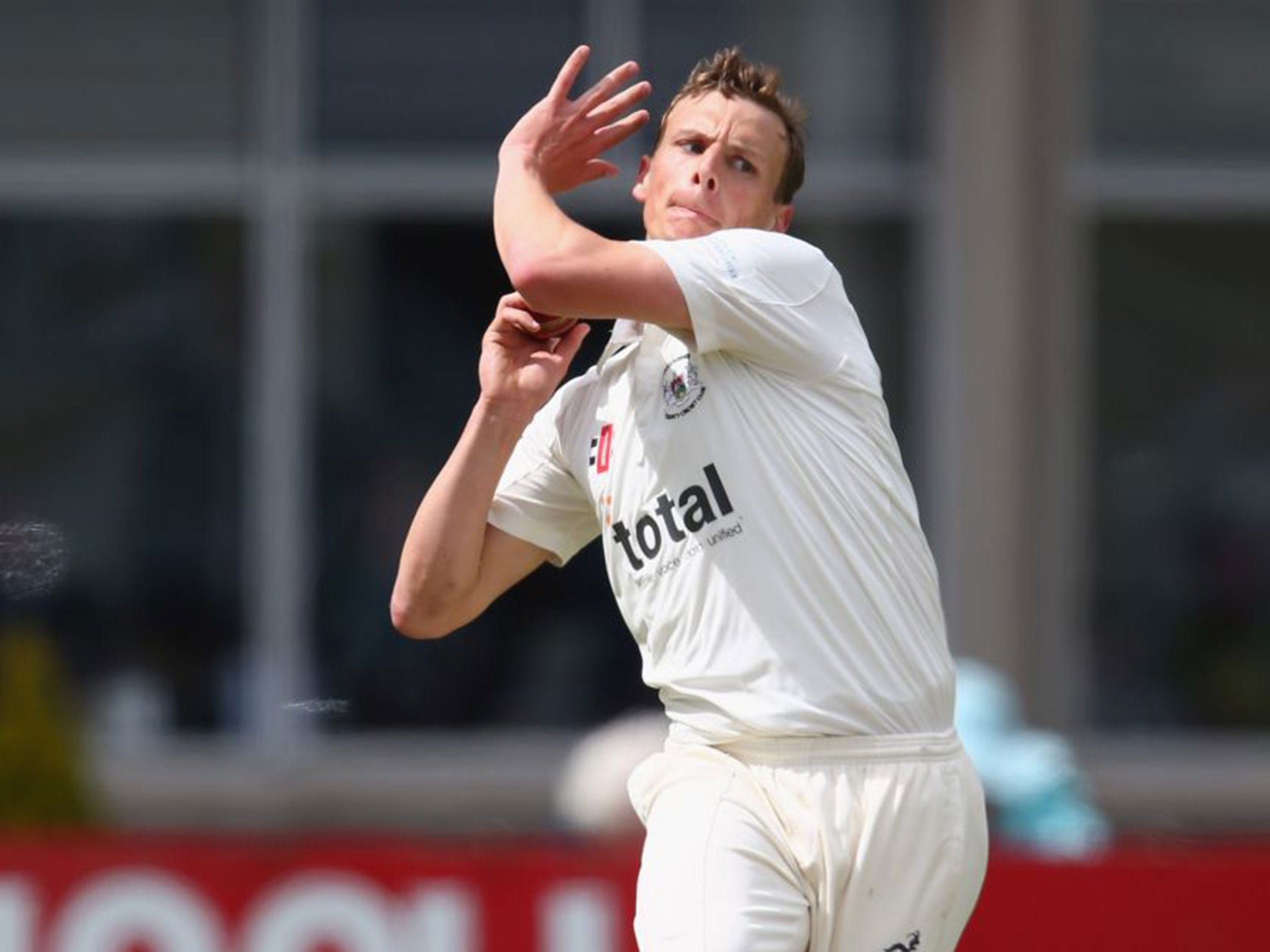 Will Gidman took 4 for 14 as Kent were bowled out for 114