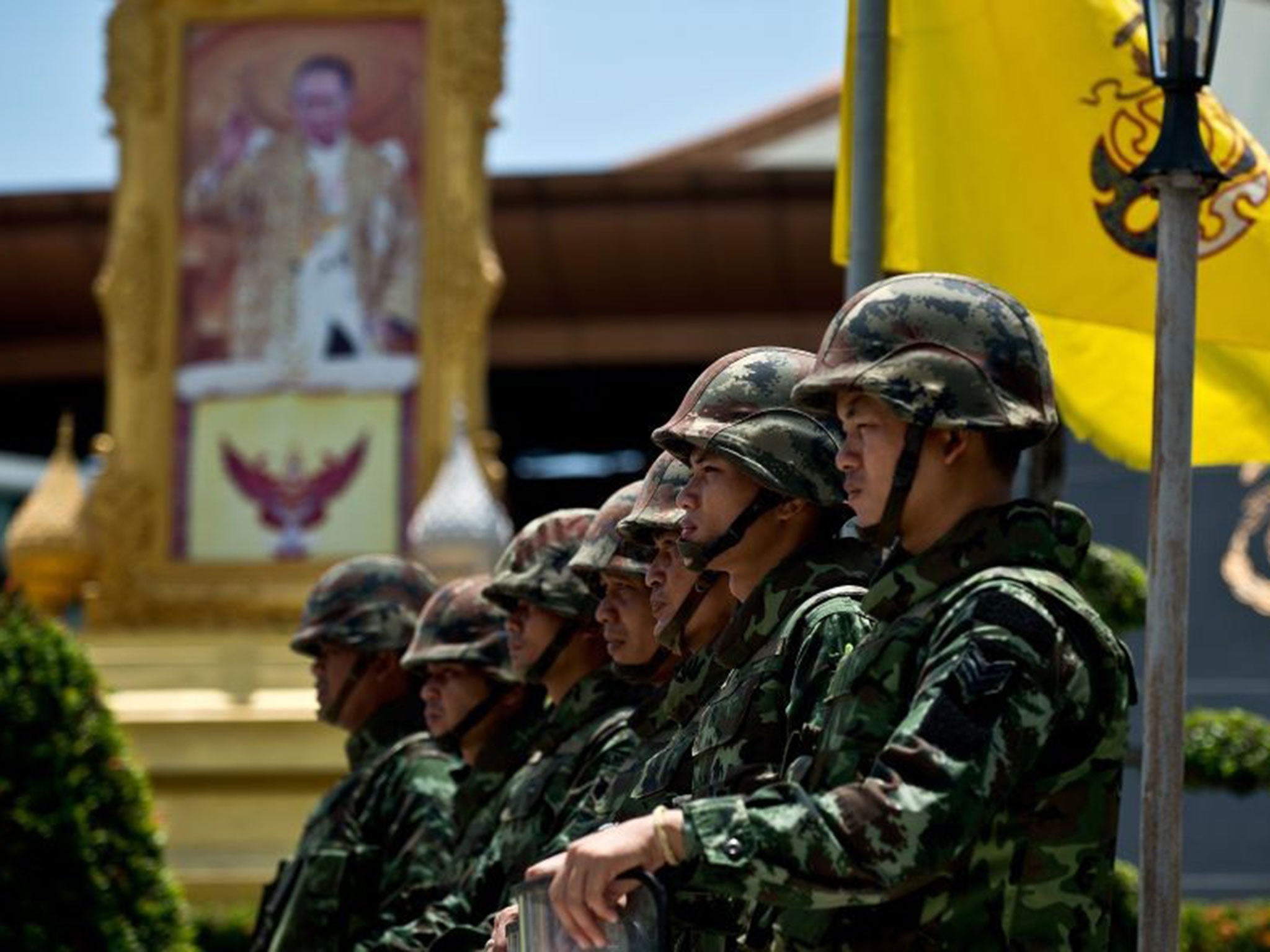 Thai soldiers guard the Army club in Bangkok