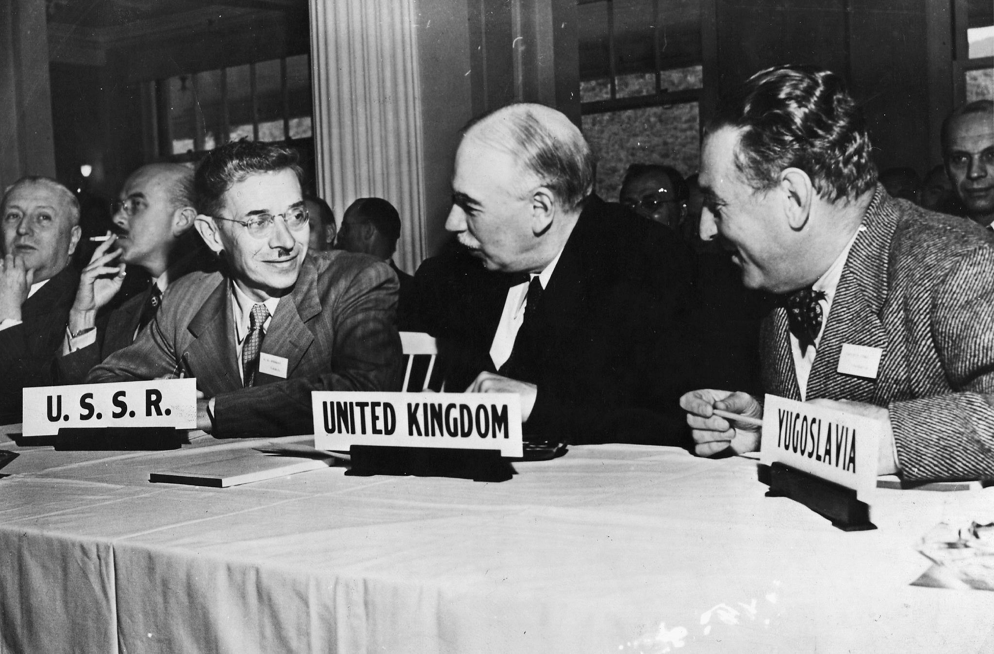 John Maynard Keynes (centre) at the UN International Monetary Conference at Bretton Woods in July 1944