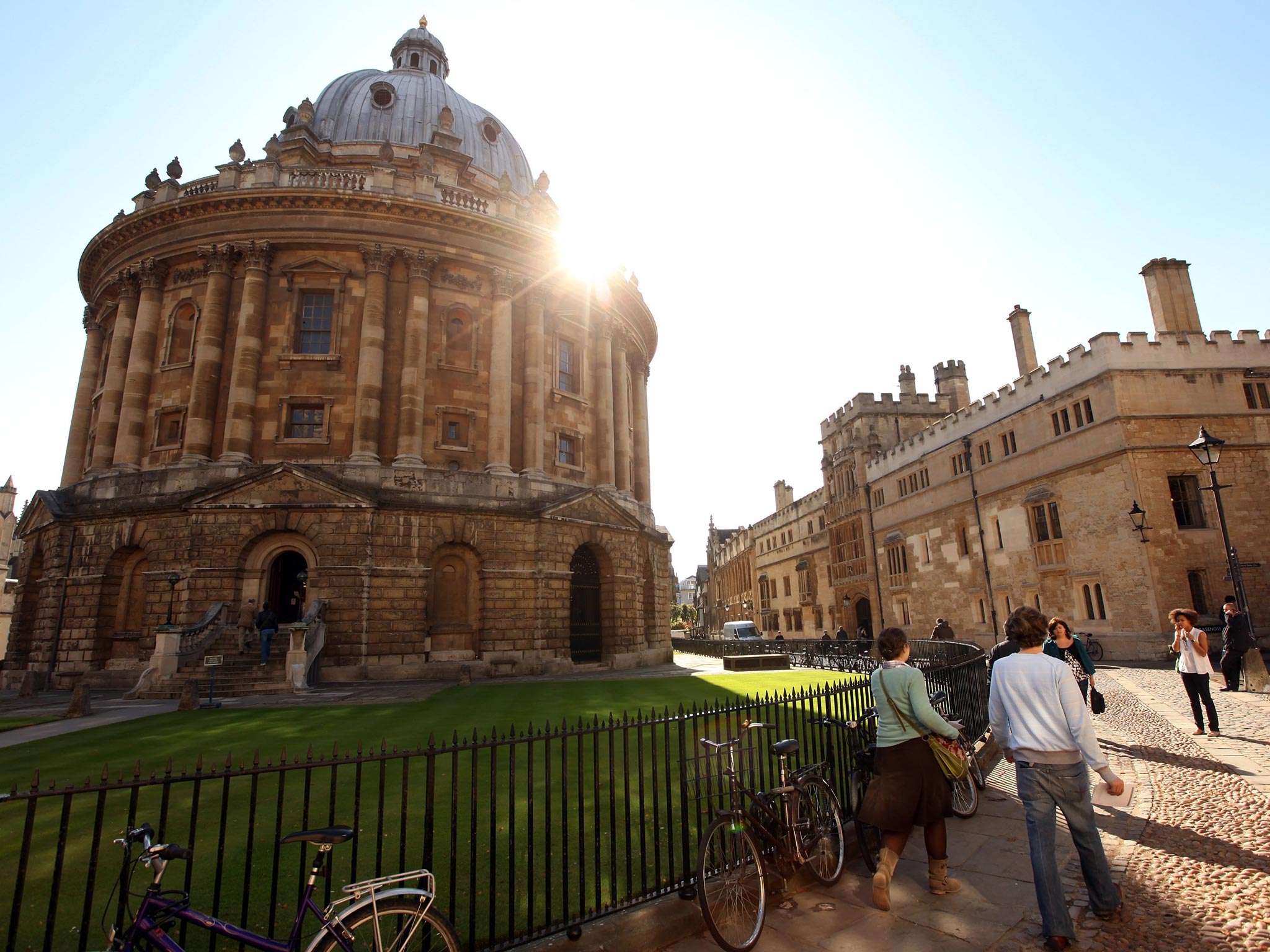 The Radcliffe Camera, a building belonging to the University of Oxford, is shown in the centre of Oxford.