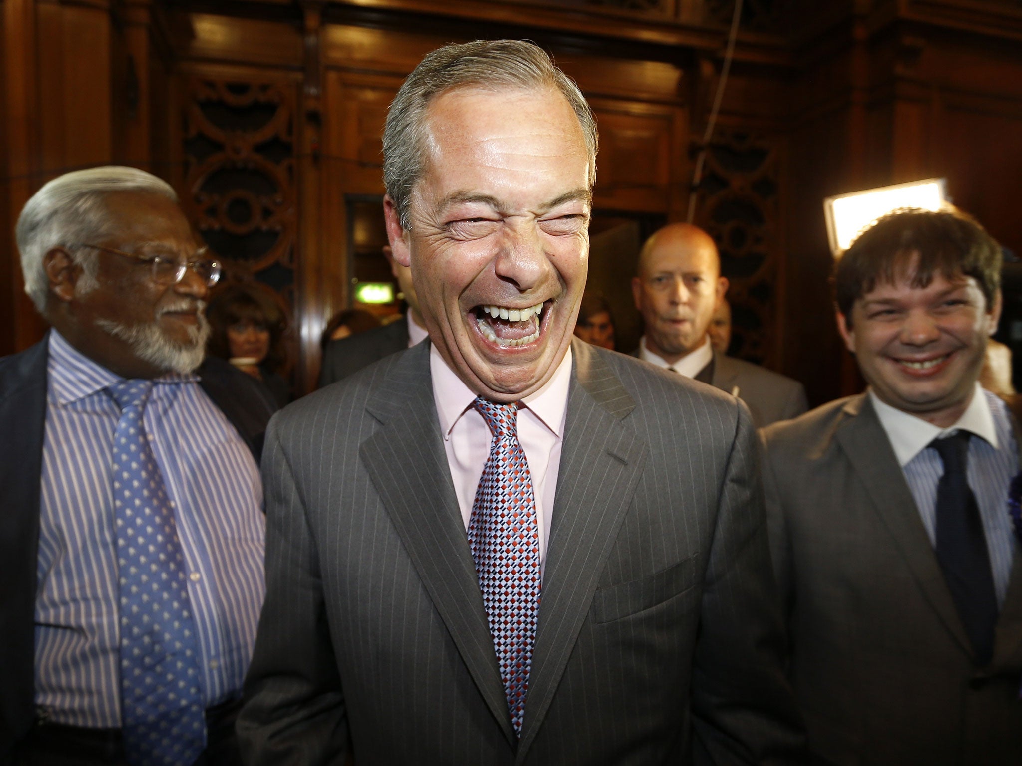 Nigel Farage as he arrives to hear results of the South East region European Parliamentary Election vote at the Guildhall in Southampton