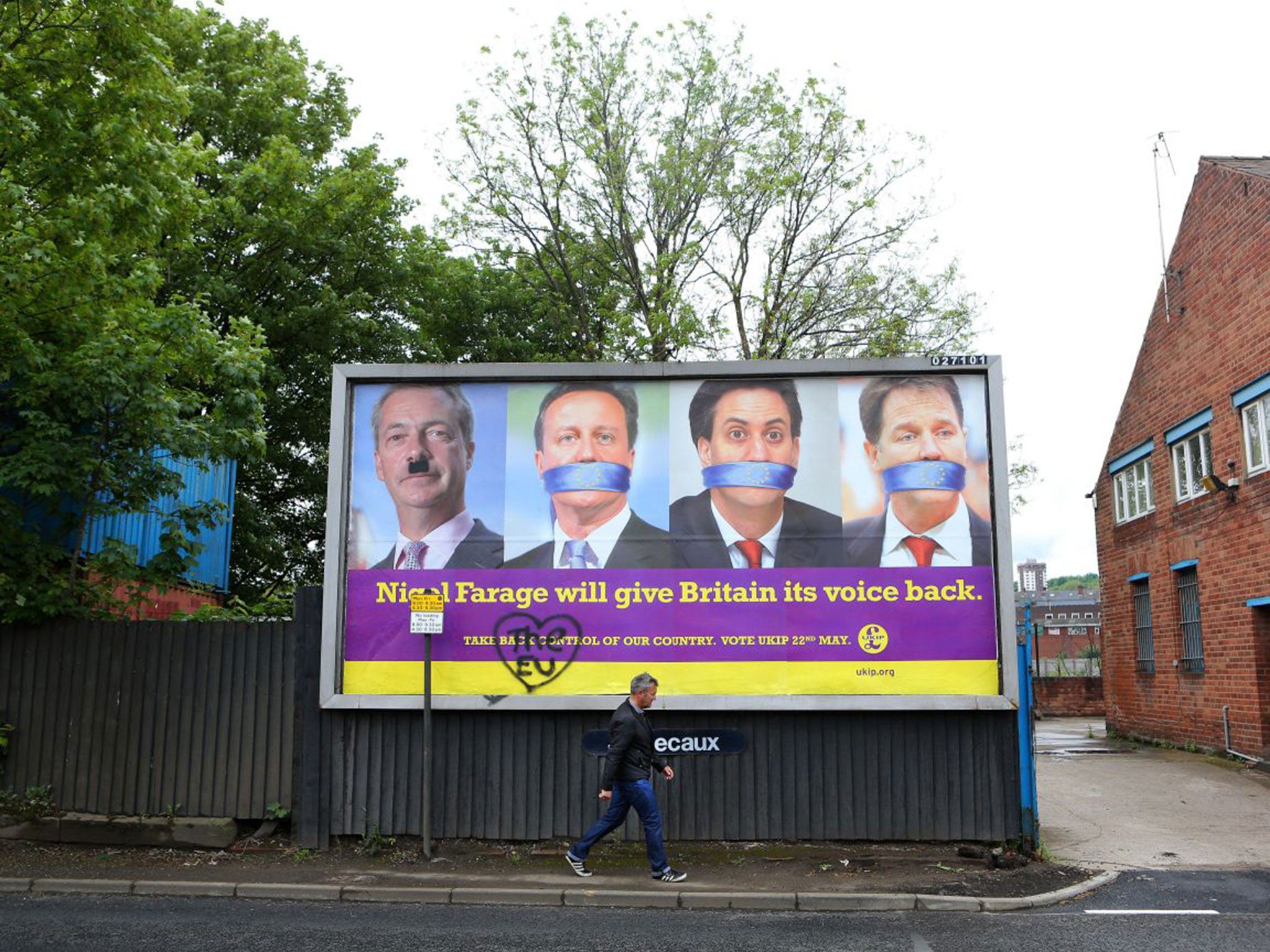 A defaced Ukip poster in Sheffield pictured earlier this year