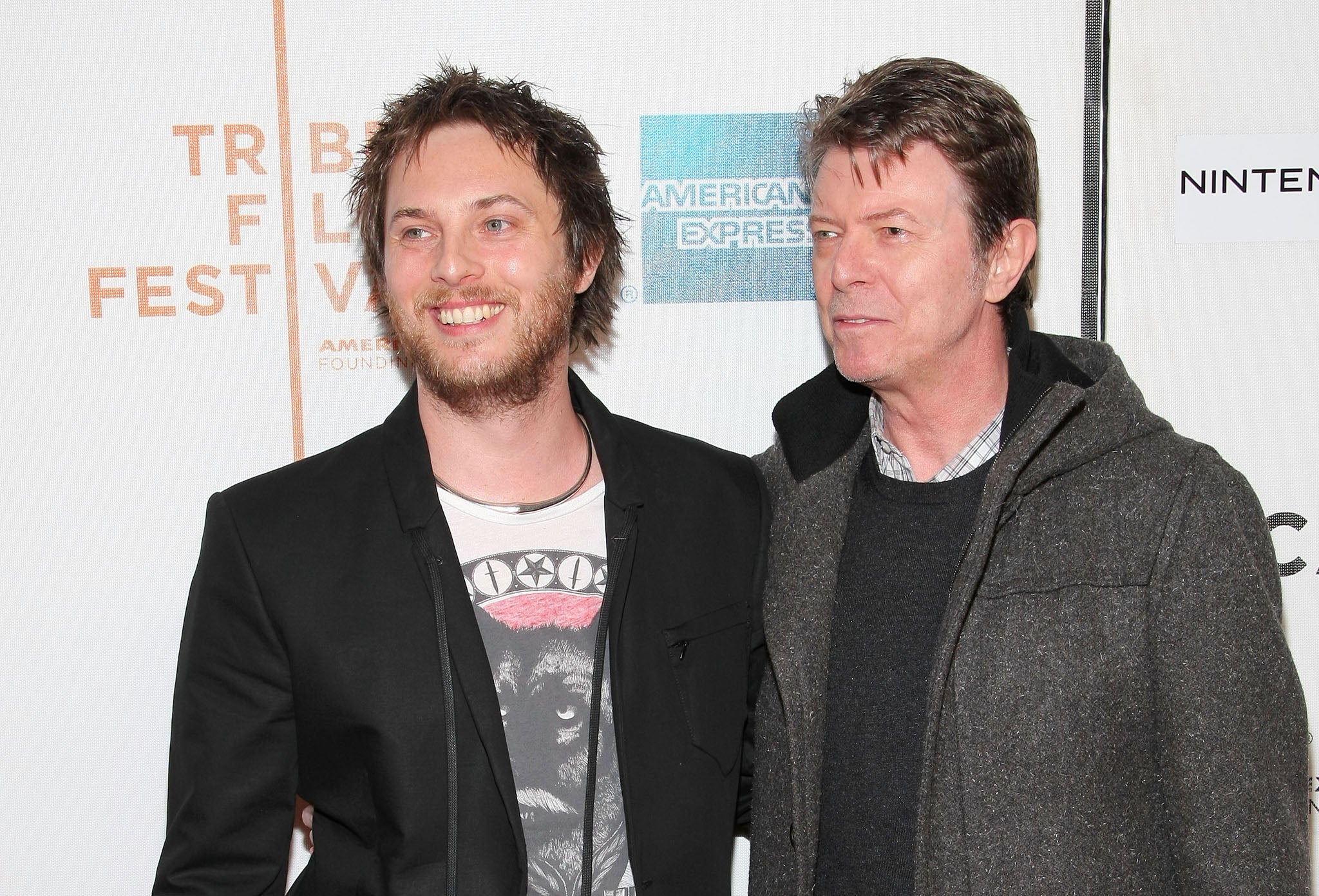 Duncan Jones, left, with father David Bowie at the premiere of Moon in 2009