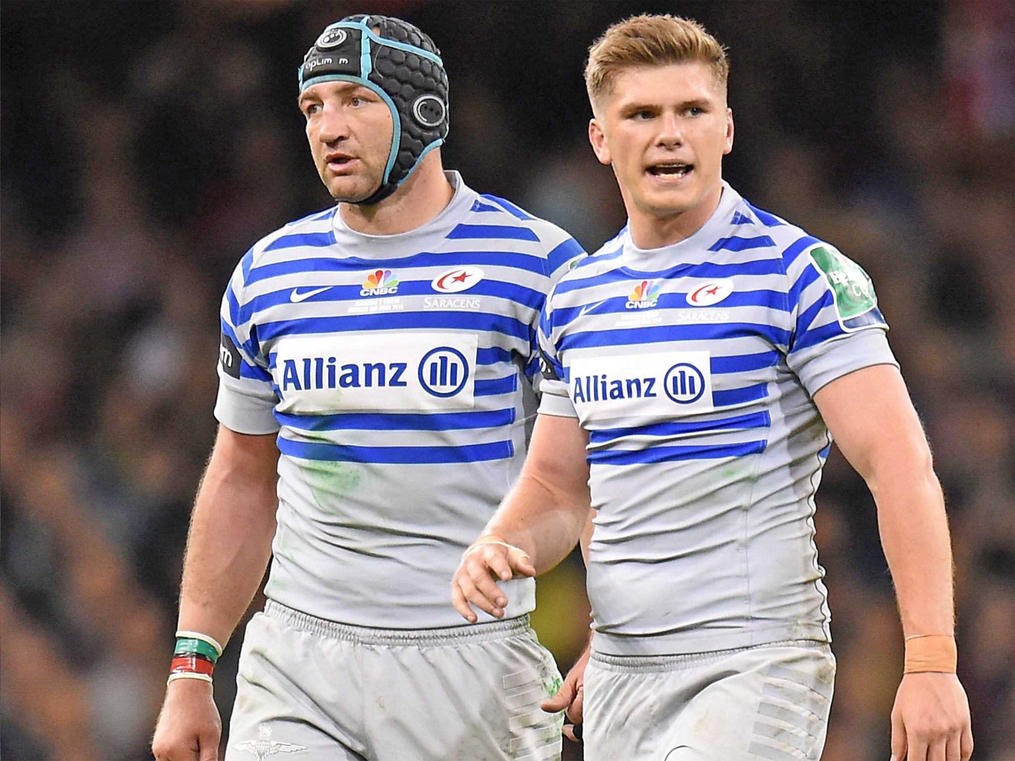 Owen Farrell (right) and Steve Borthwick during last Saturday’s Heineken Cup final defeat to Toulon