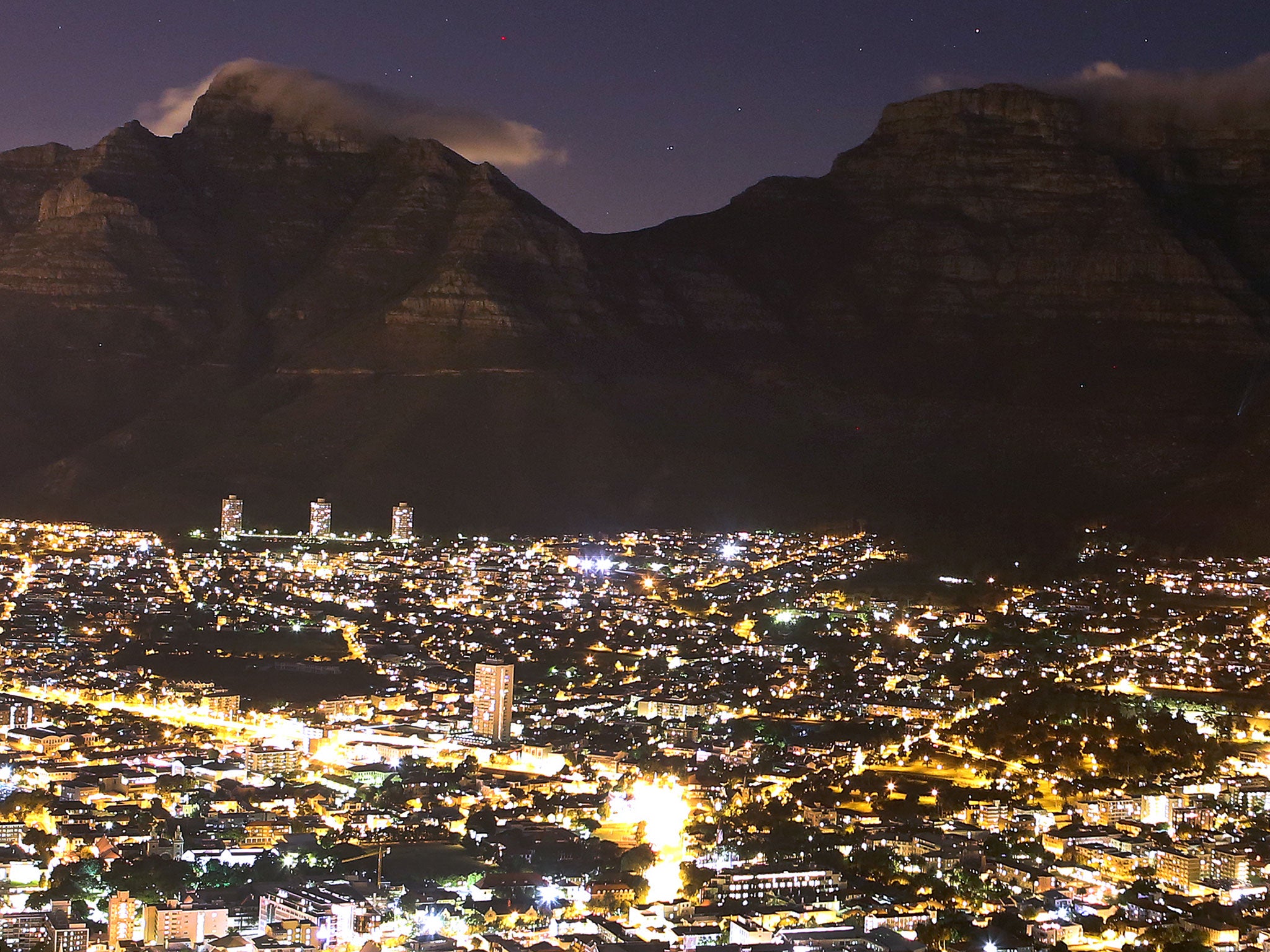 Table Mountain and central Cape Town, in South Africa.