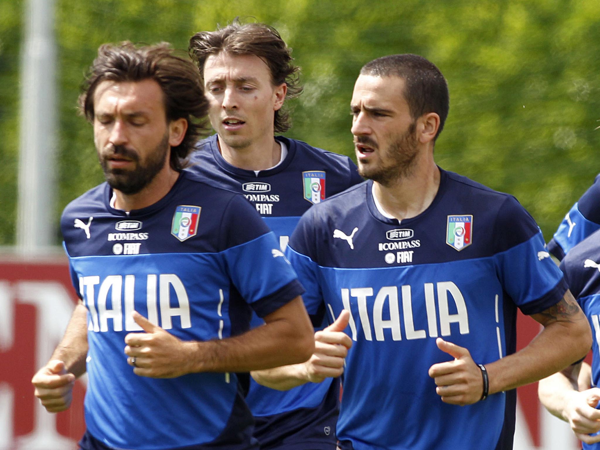 Andrea Pirlo, Riccardo Montolivo and Ciro Immobile in training with Italy