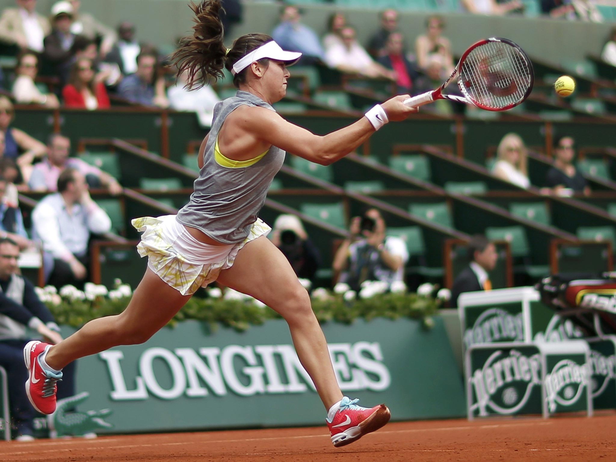 The 21-year-old Croat Ajla Tomljanovic on her way to
victory over world No 3 Agnieszka Radwanska at
Roland Garros yesterday as the new generation in
women’s tennis continues to make its mark in Paris