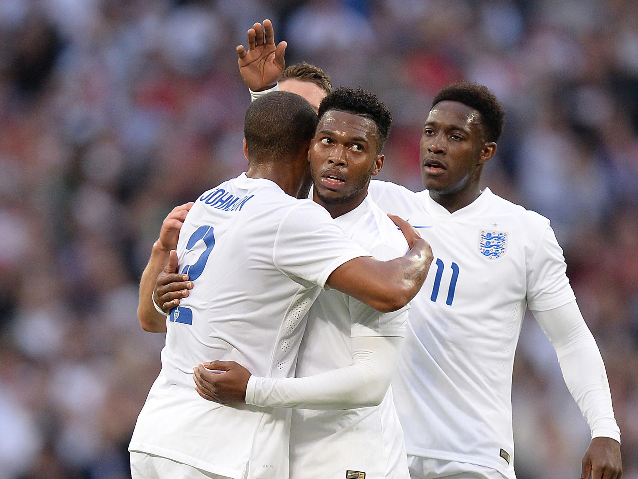 Daniel Sturridge (centre) celebrates his opening goal