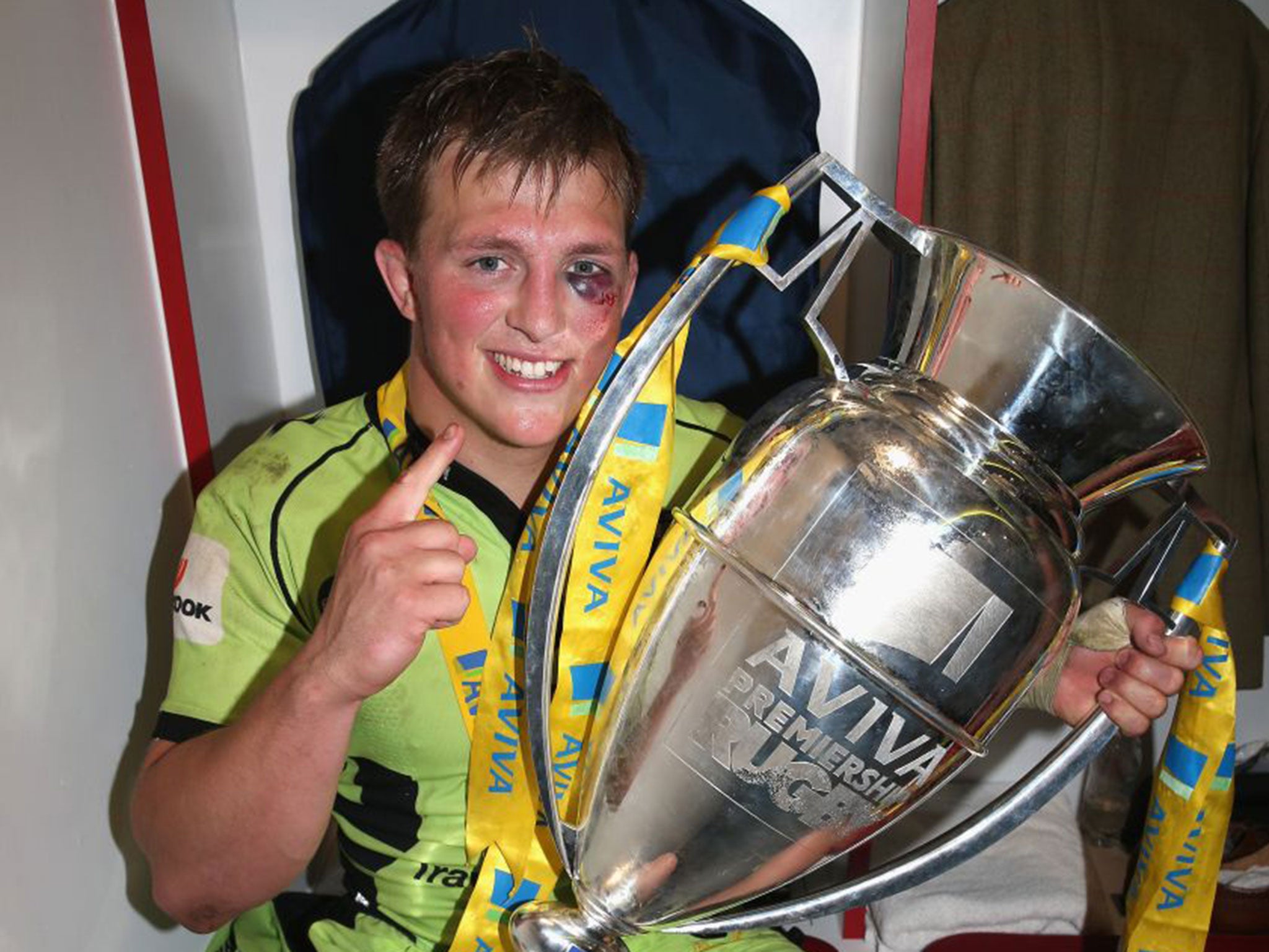 Alex Waller shows the scars of battle after the weekend Premiership final