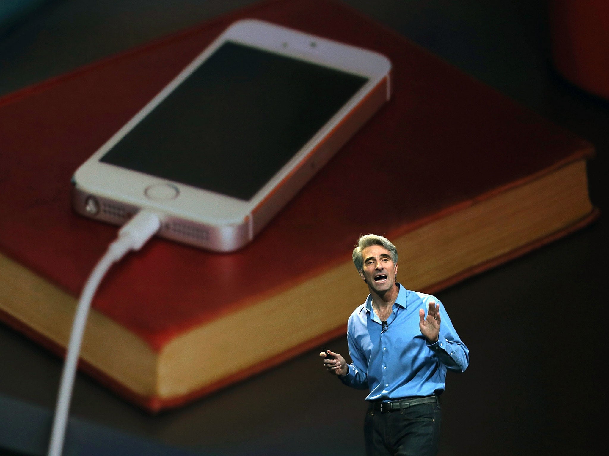 Apple Senior Vice President of Software Engineering, Craig Federighi, speaks during the Apple Worldwide Developers Conference at the Moscone West center in San Francisco, California last year. Tim Cook kicked off the annual WWDC which is typically a showc