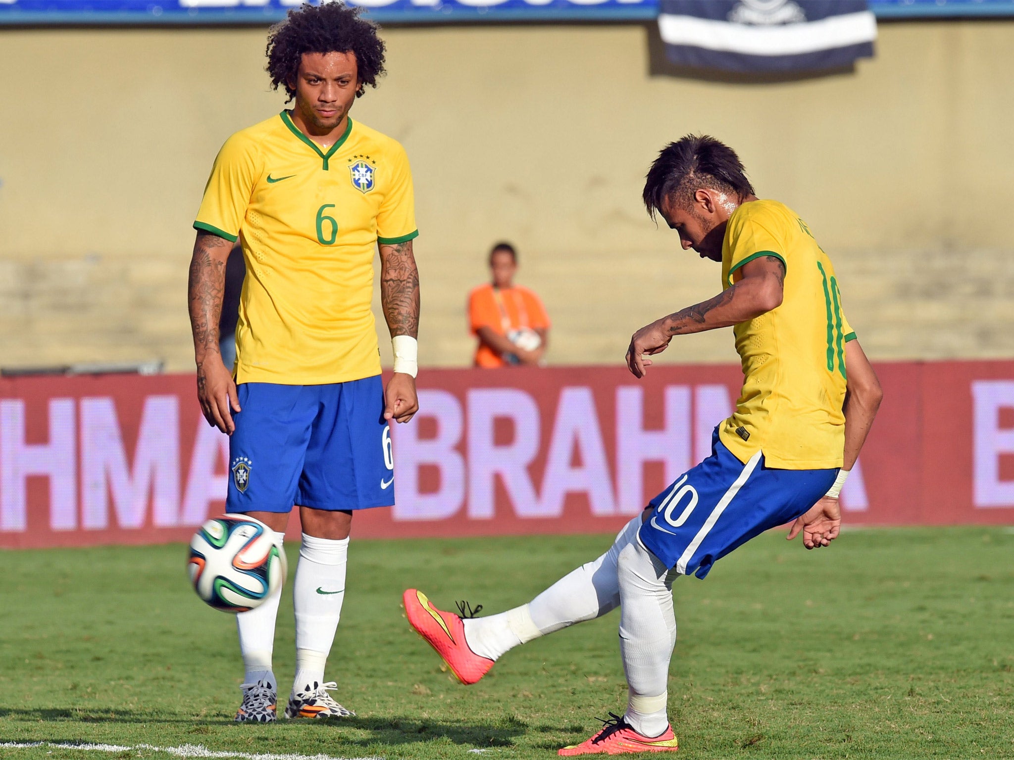 Neymar gave Brazil the lead from a free-kick