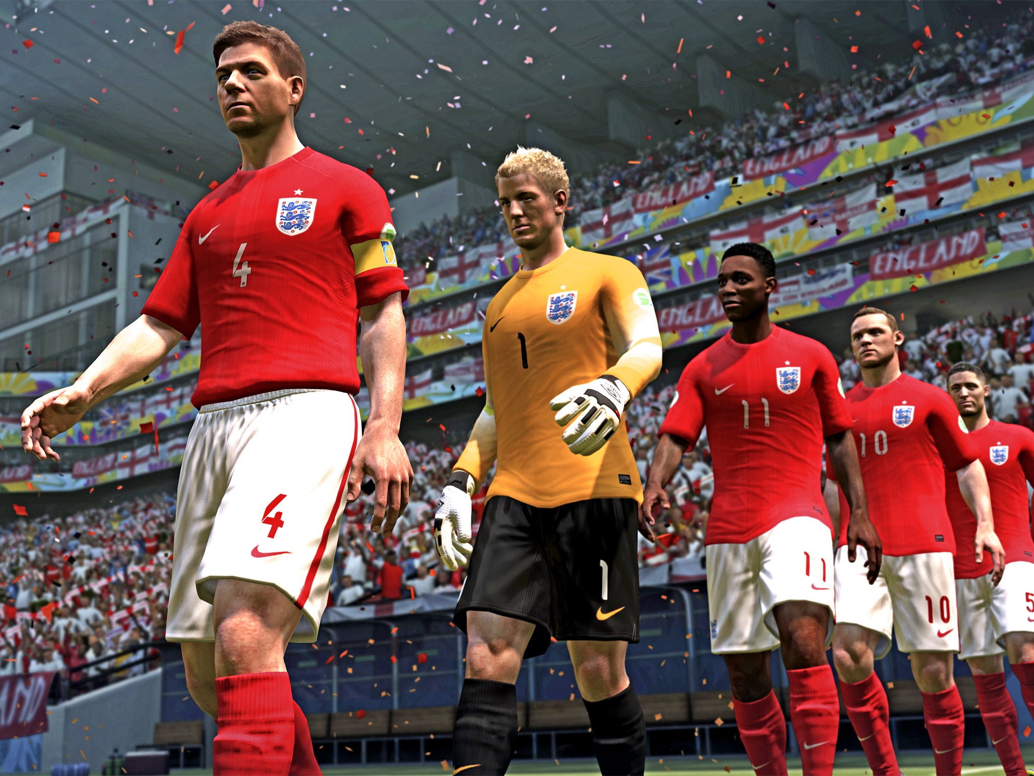 A very different ball game: the England team walk out in ‘Fifa 14’