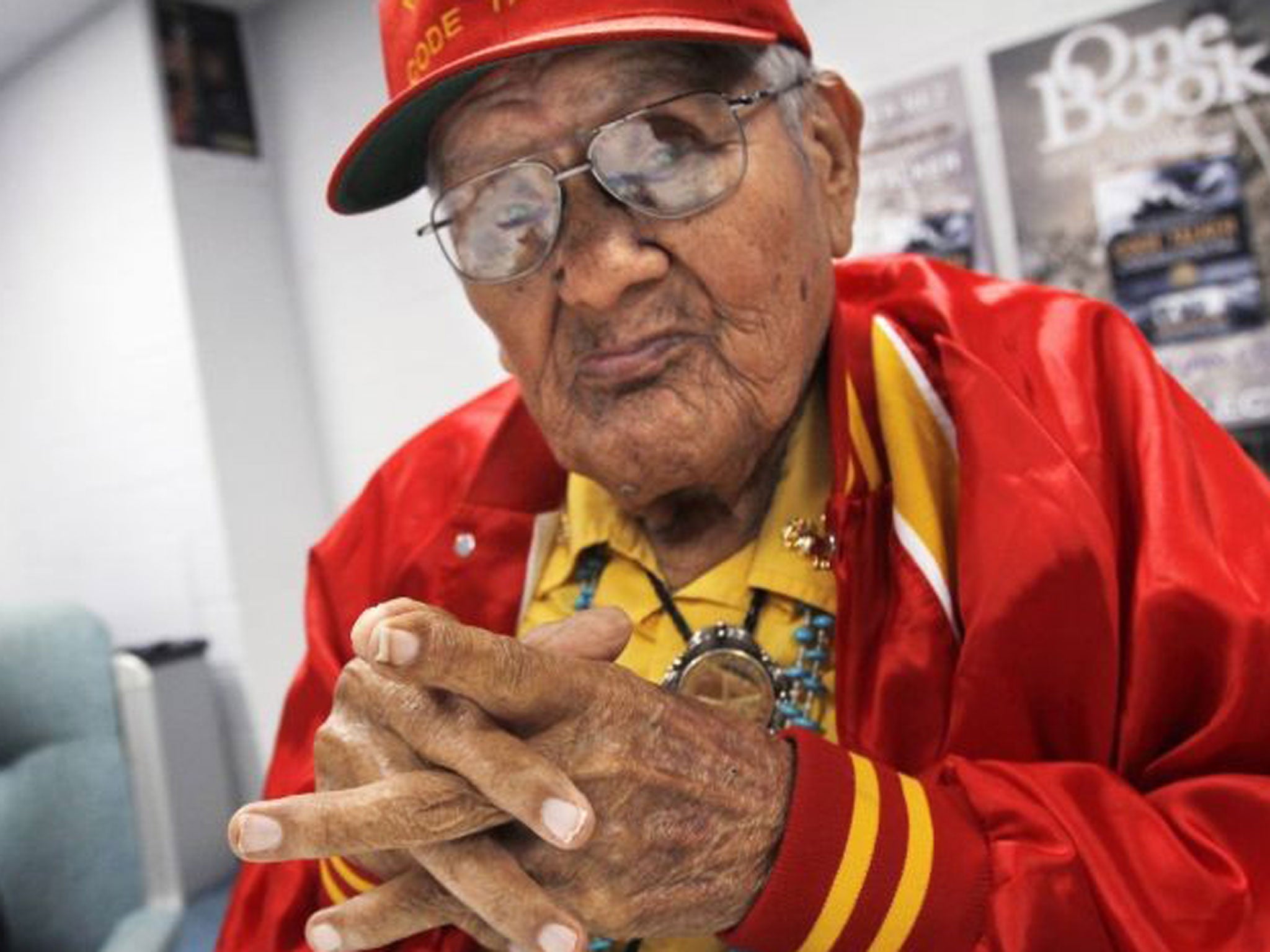 Navajo Code Talker Chester Nez waits backstage for a speaking engagement at the Henderson Fine Arts Center at San Juan College in Farmington N.M. Nez, the last of the 29 Navajos who developed a code that stumped the Japanese during World War II, has died.