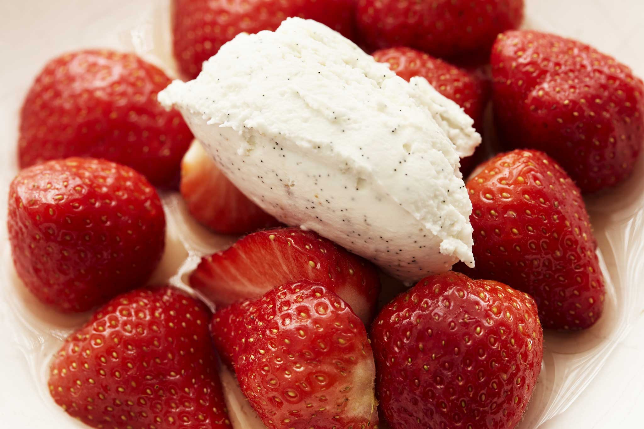 Strawberries, goat's curd and white port