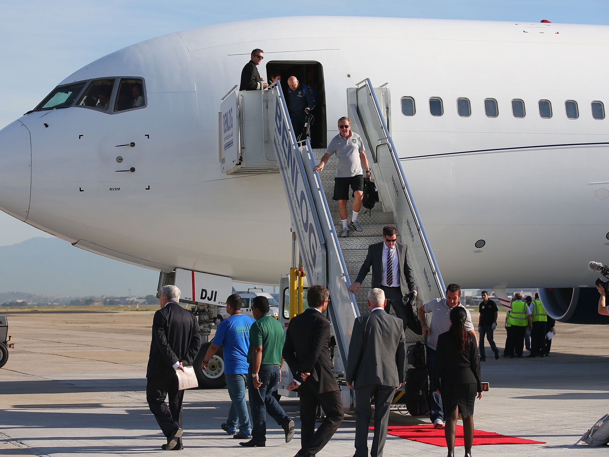 The England squad arrive in Rio de Janeiro