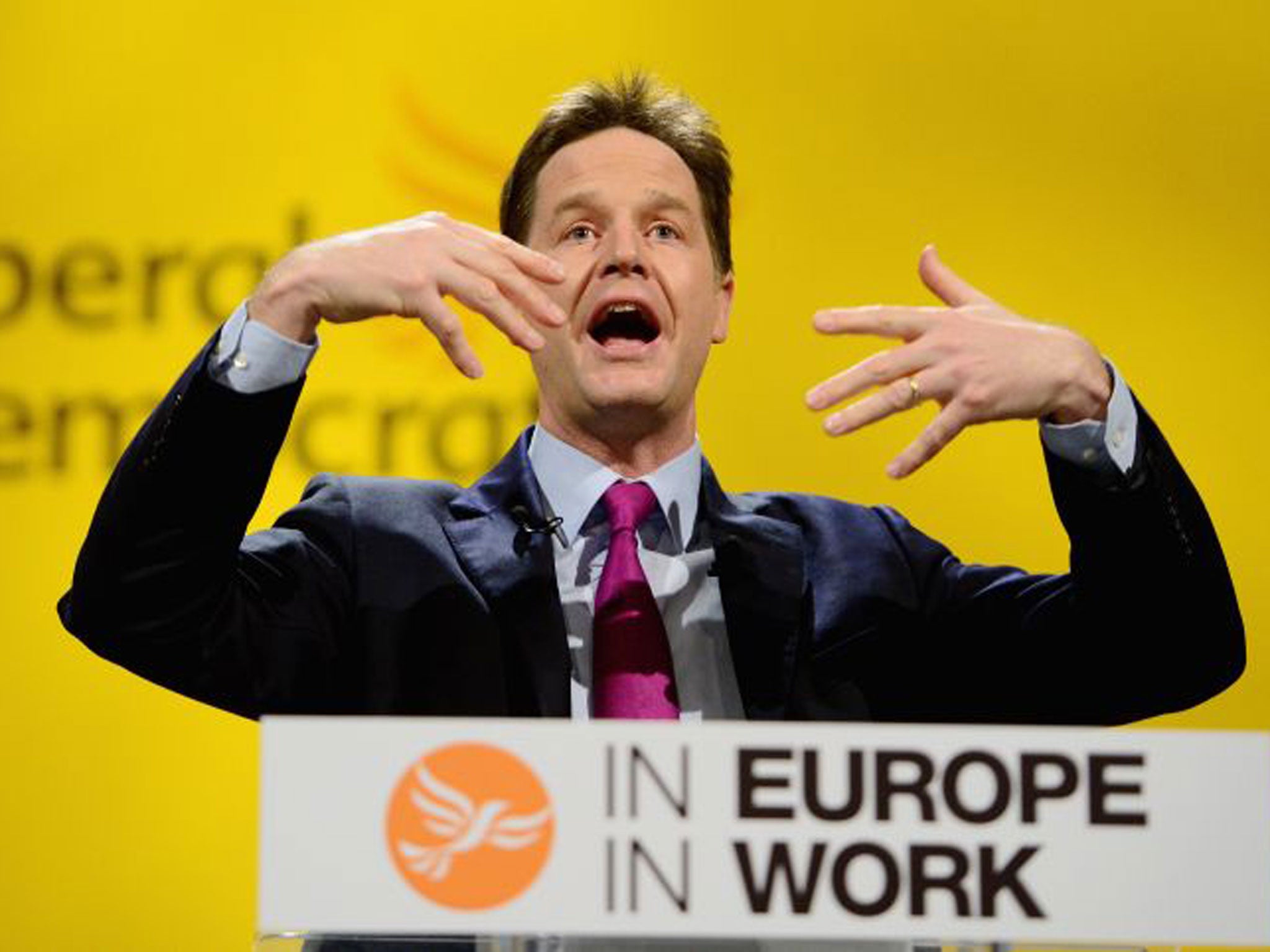 ck Clegg deputy prime minister and leader of the Liberal Democrats gives his key note address to the party spring conference on March 9, 2014 in York, England.