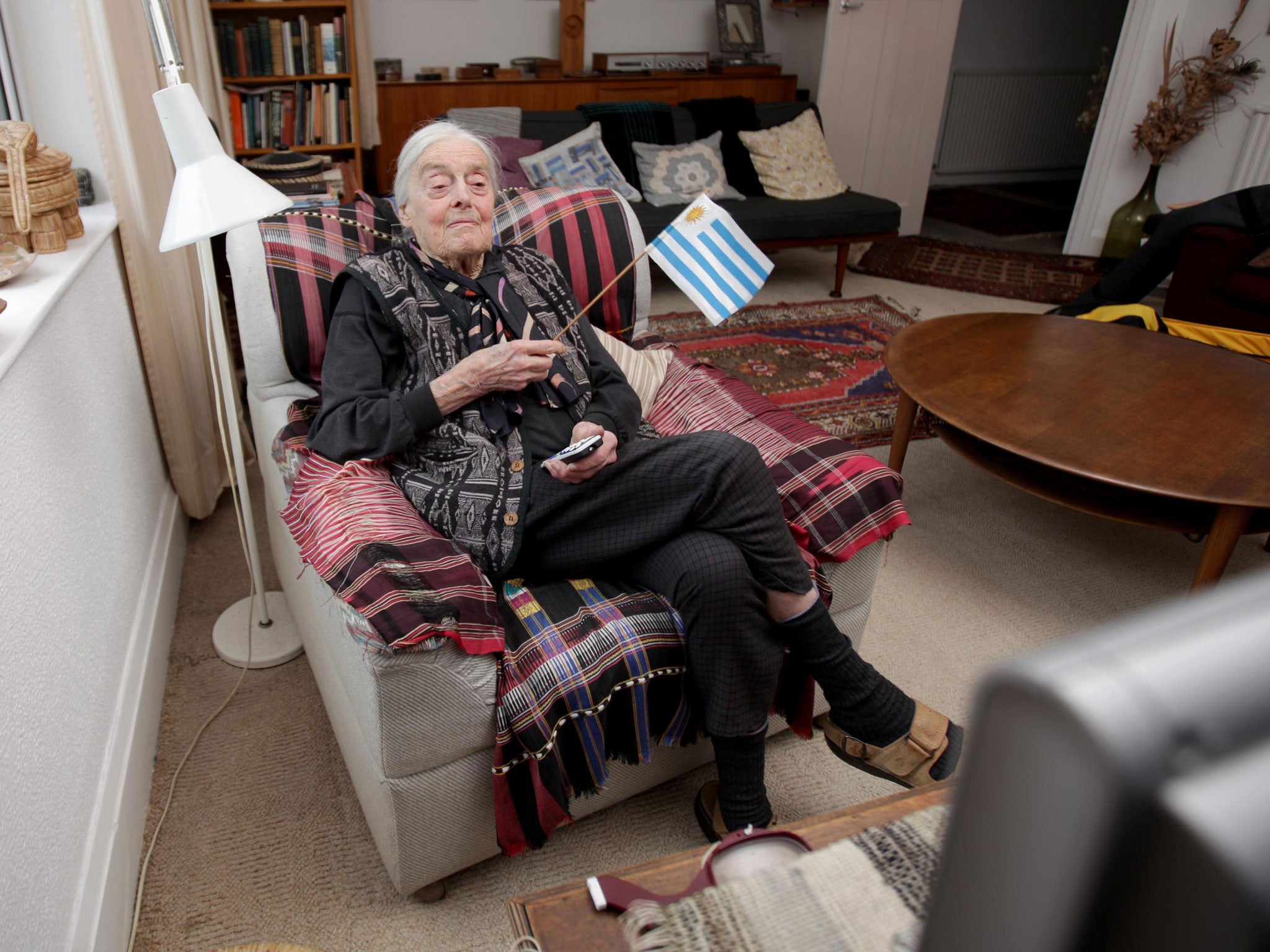 Tanya Schmoller, who witnessed the first Football World Cup in Uruguay, at home in Sheffield