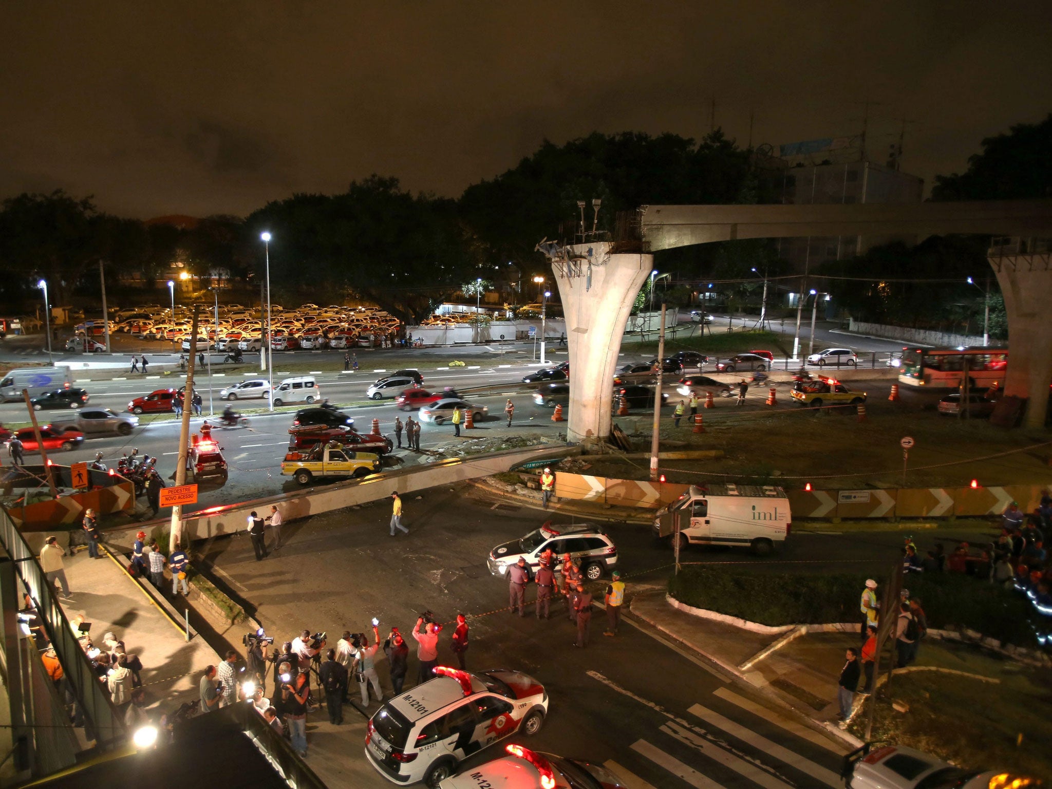 A rafter is seen on the ground at a construction site for the monorail where one construction worker died and two workers were left injured after one of the rafters collapsed in Sao Paulo