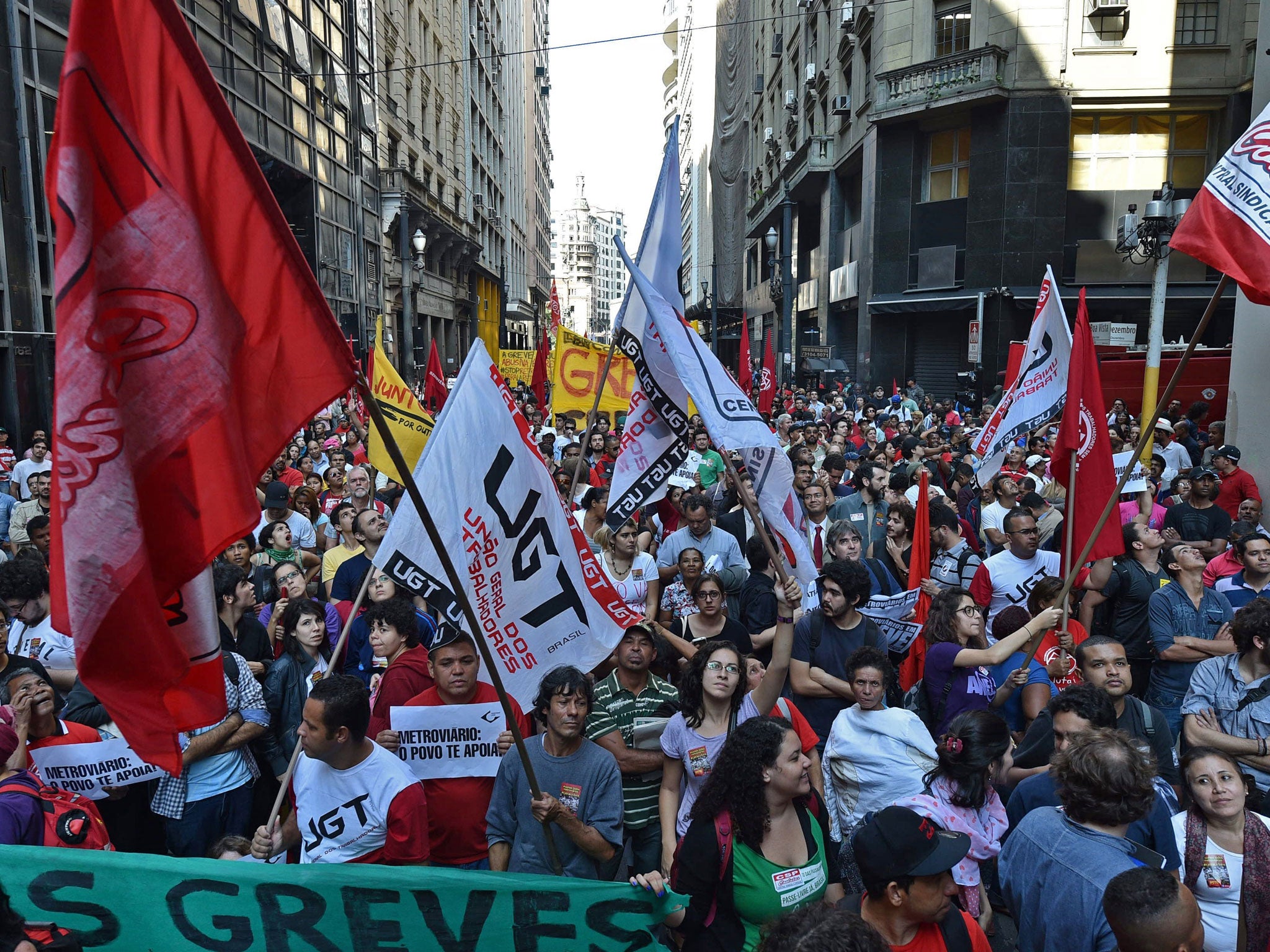 Metro's workers demand 12.2 percent salary raise. The five-day-old strike has already caused massive traffic jams in Brazil's largest city as its new stadium prepares to welcome more than 60,000 fans for Brazil-Croatia game