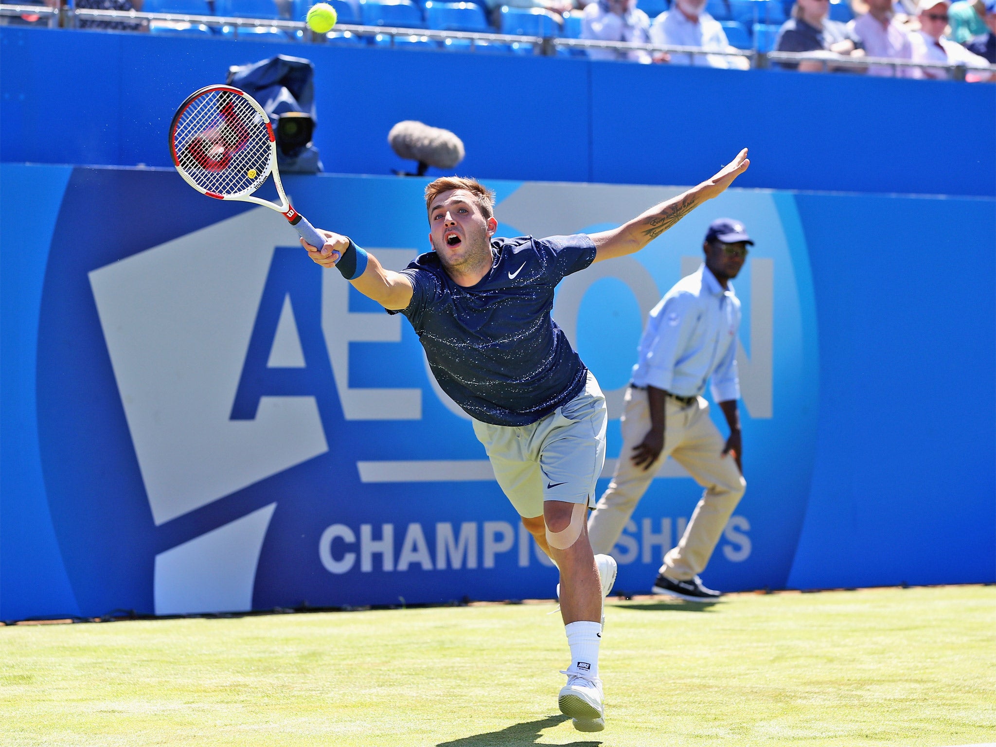 Dan Evans, in action at Queens, is opposed to Aljaz Bedene playing for GB after representing Slovenia (Getty)