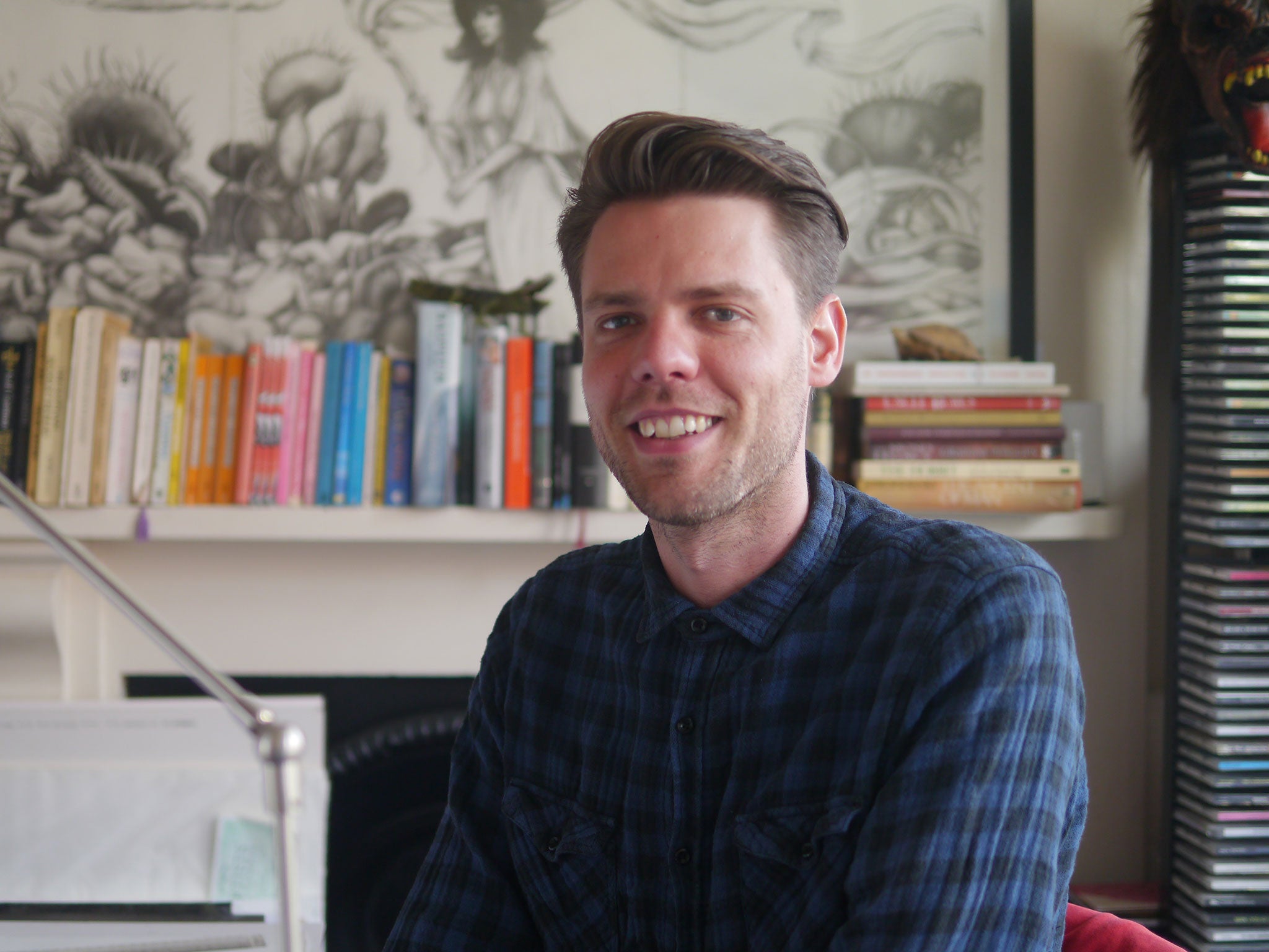 Tim Lane at his illustration desk