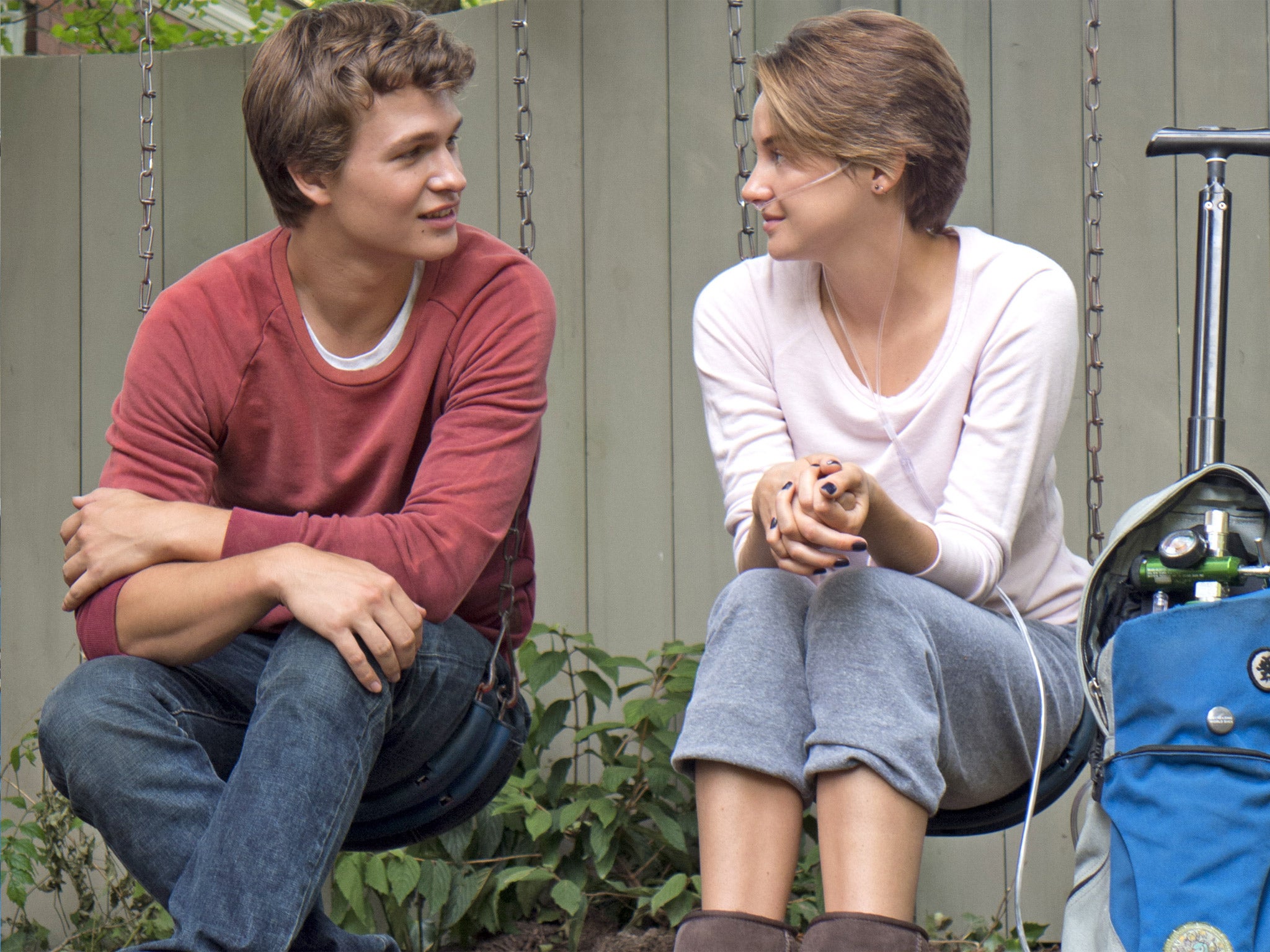 In the swing: Ansel Elgort and Shailene Woodley in the film of John Green’s ‘The Fault in Our Stars’