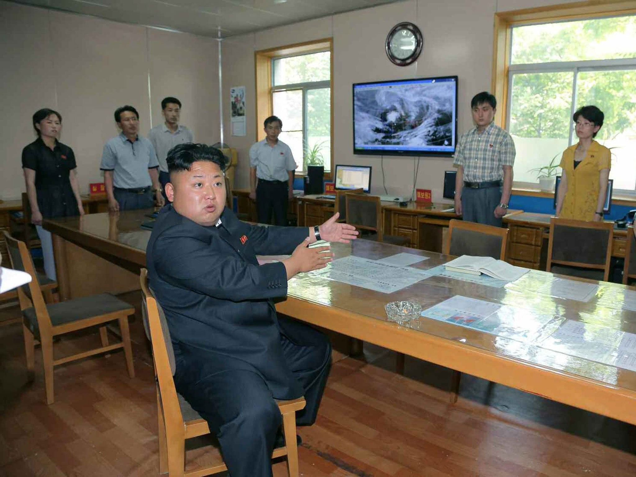 North Korean leader Kim Jong-un visiting the Hydro-meteorological Service in Pyongyang, North Korea