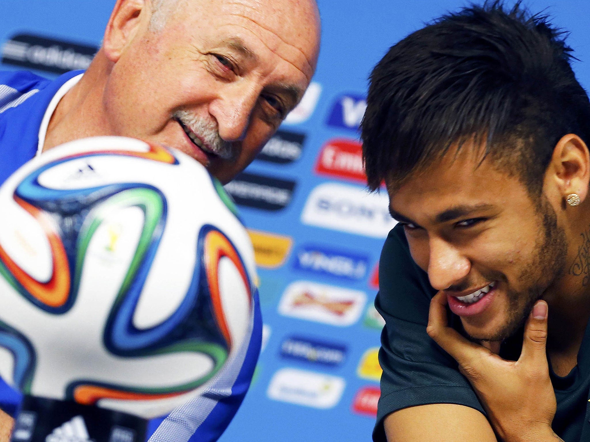 Brazil's national soccer team coach Luiz Felipe Scolari and his player Neymar