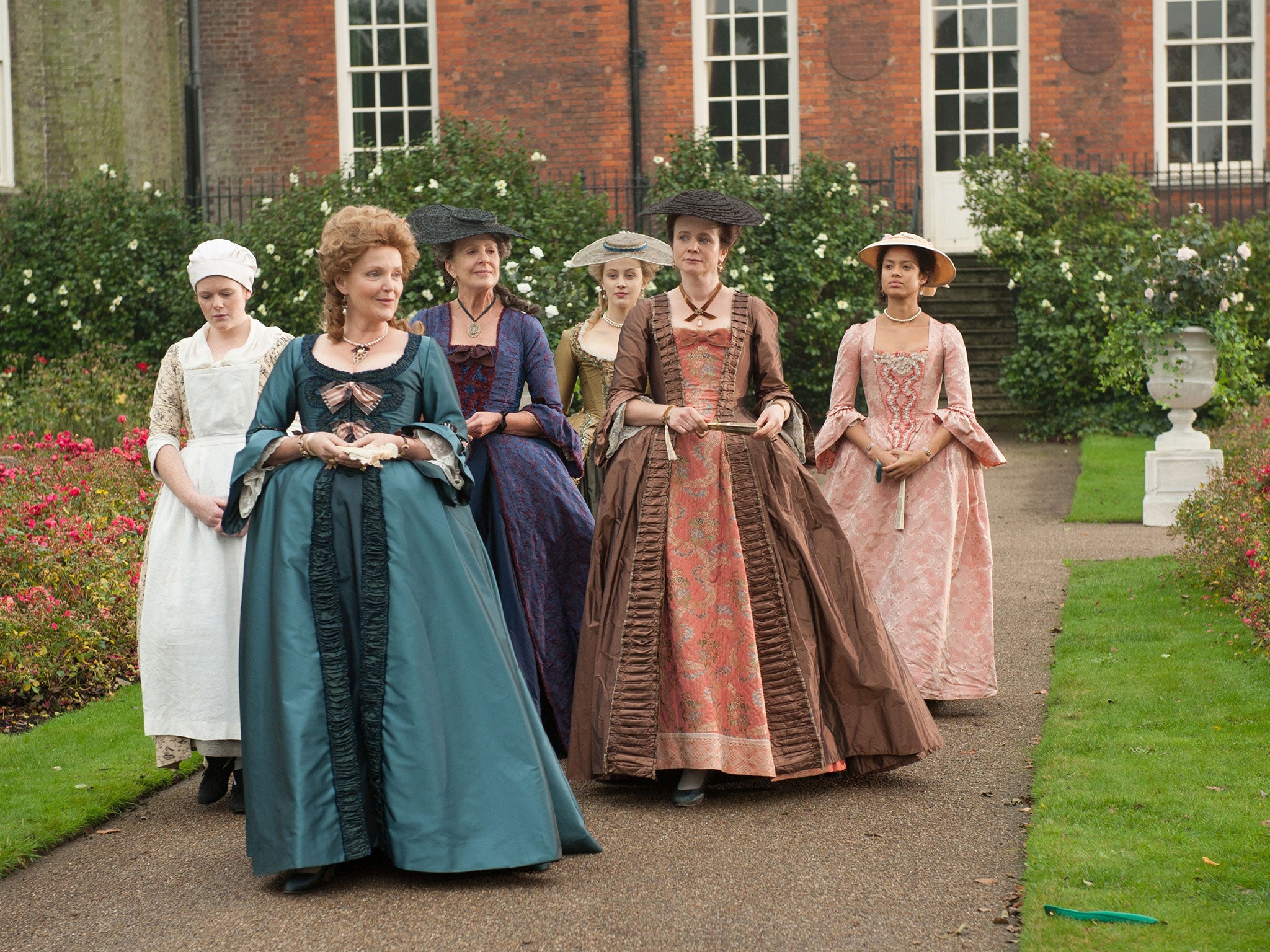 Period perfect: (from left to right) Alana Ramsey, Miranda Richardson, Penelope
Wilton, Sarah Gadon, Emily Watson and Gugu Mbatha-Raw in ‘Belle’