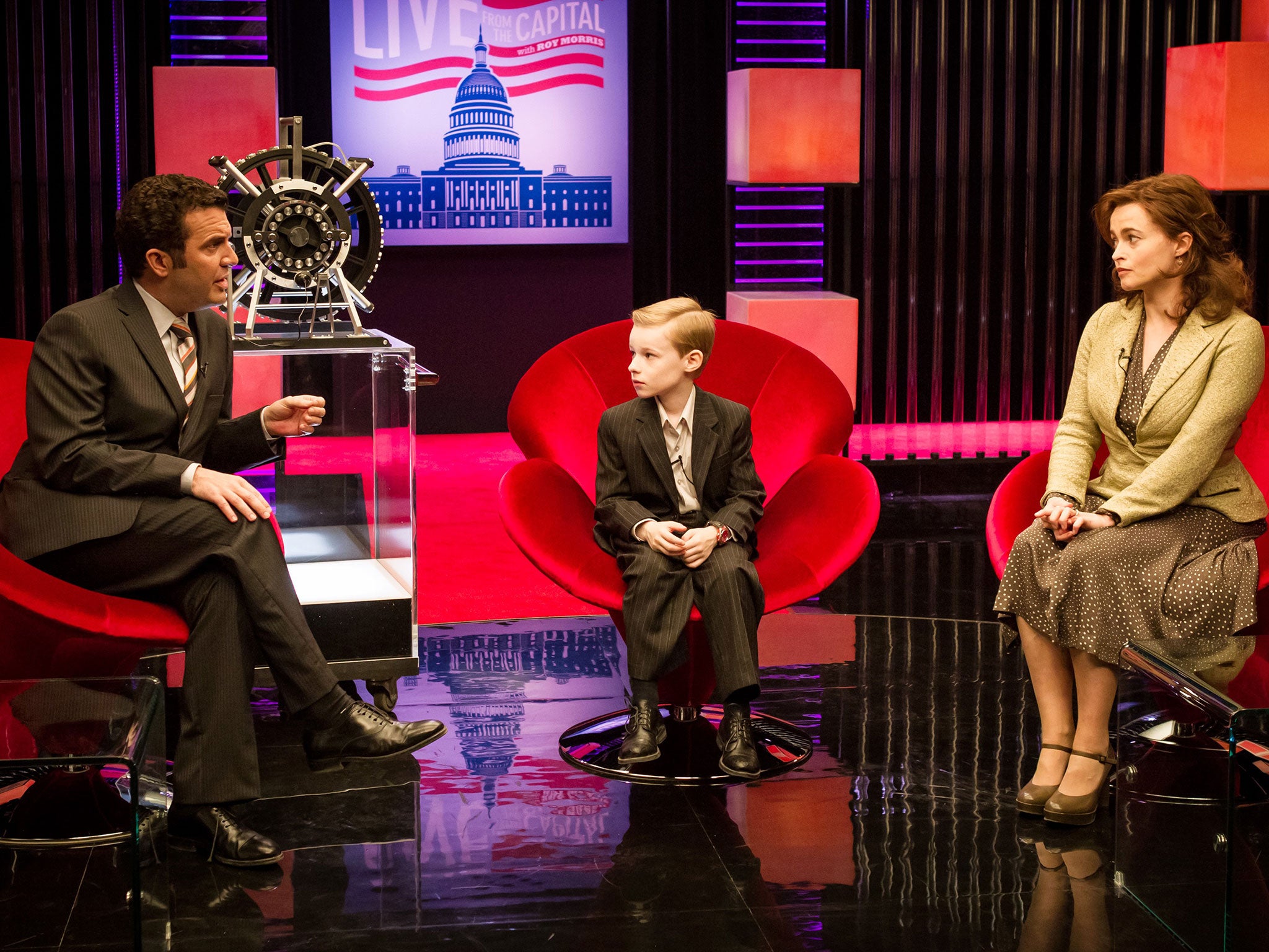 Wonder boy: Rick Mercer, Kyle Catlett and Helena Bonham Carter in ‘T.S. Spivet’