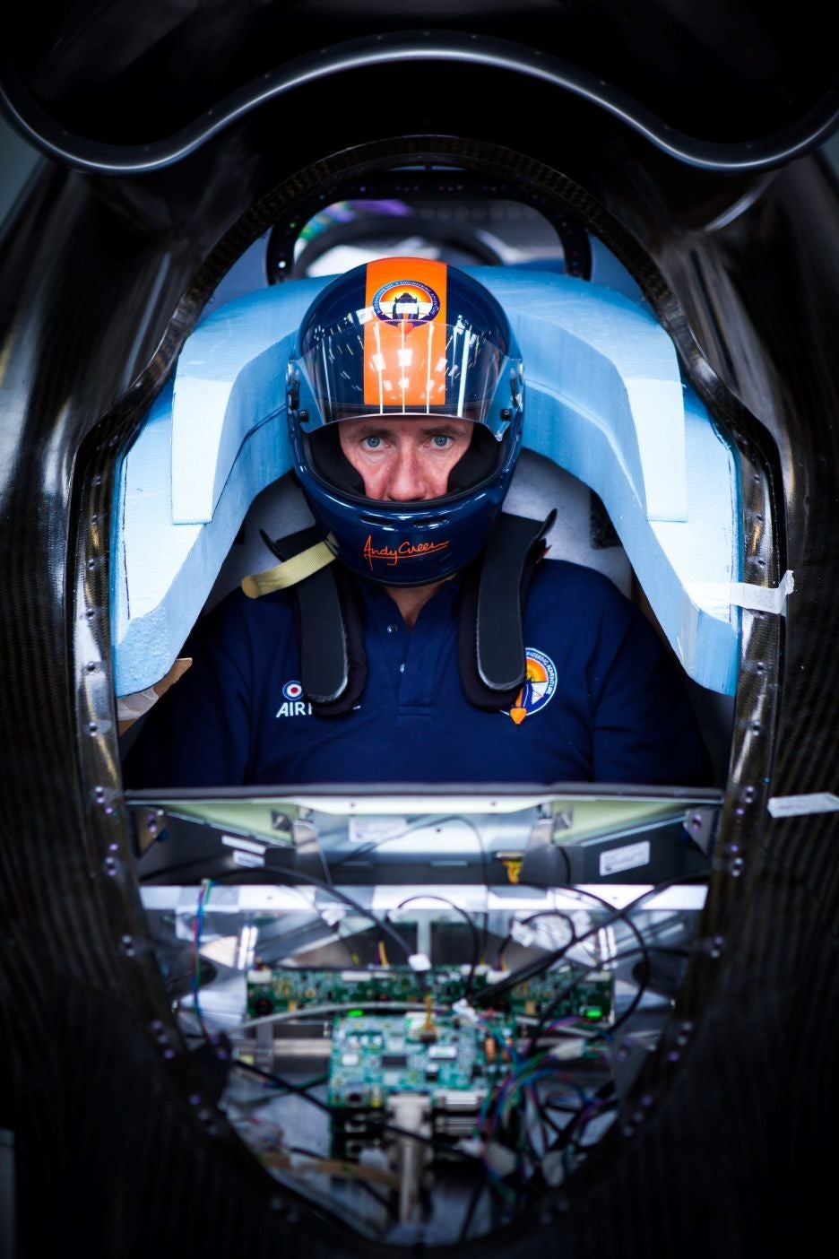 Commander Andy Green in the cockpit of the Bloodhound SSC.