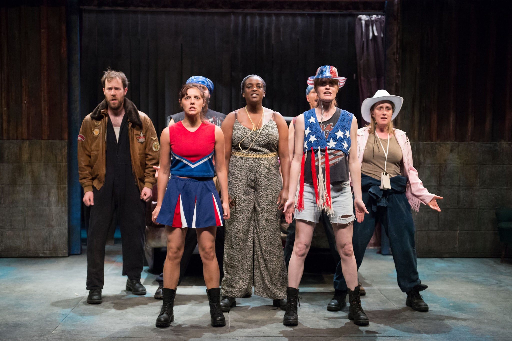 The cast of 'Mr Burns' at the Almeida Theatre