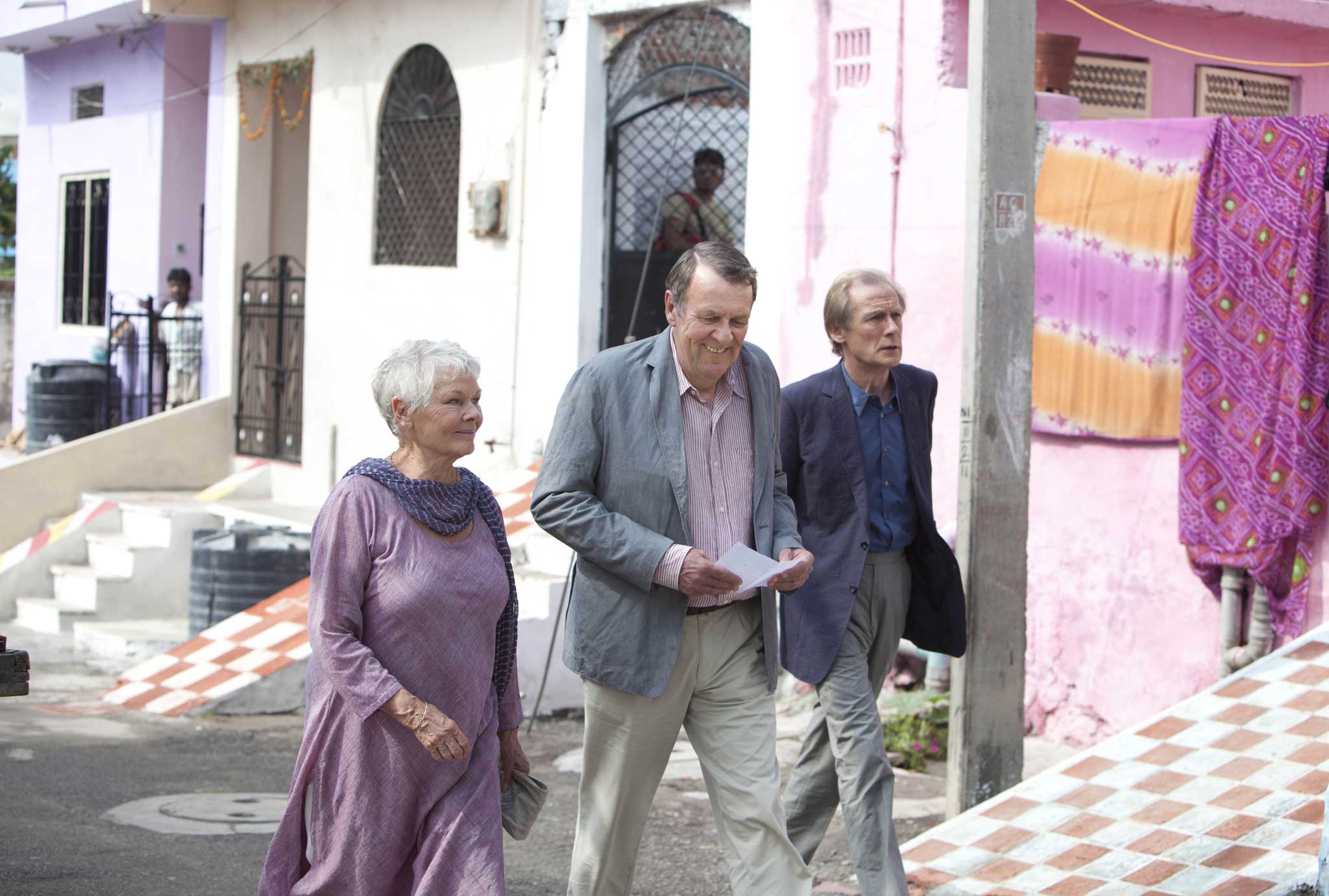 Wilkinson (centre) with Judi Dench and Bill Nighy in The Grand Budapest Hotel