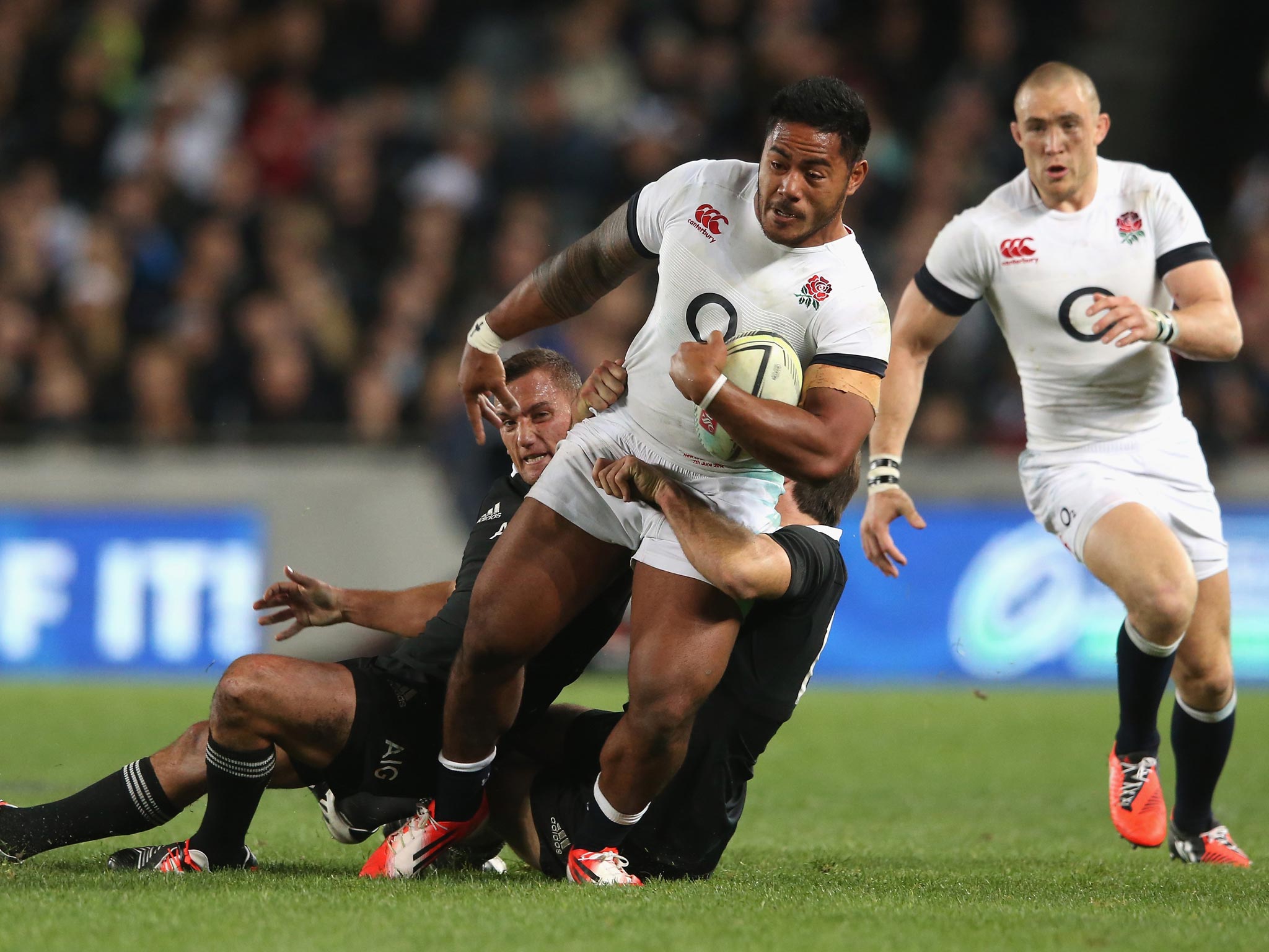 Manu Tuilagi in action for England against New Zealand