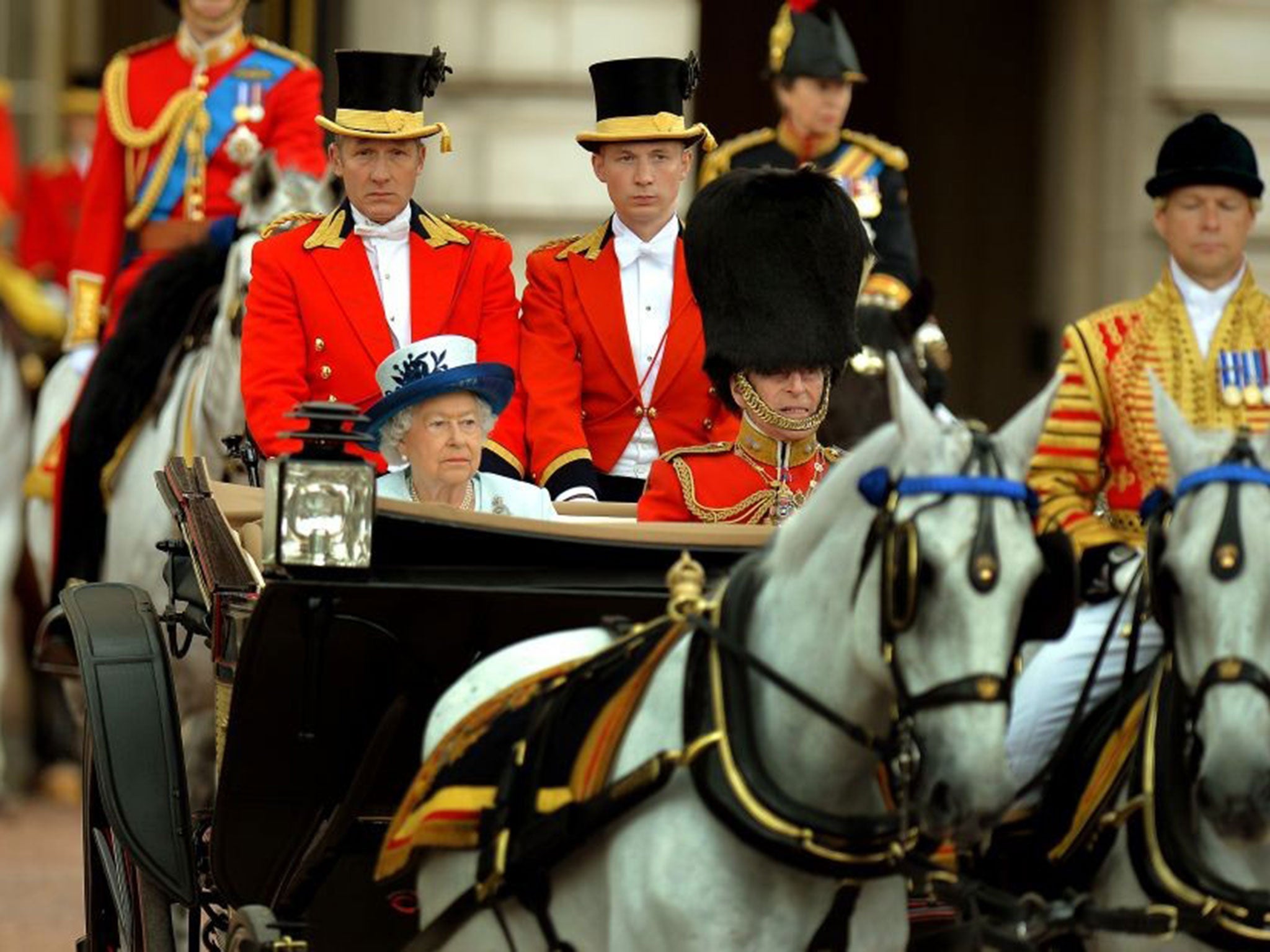 The Queen and Prince Philip at the Trooping of the Colour in 2014.