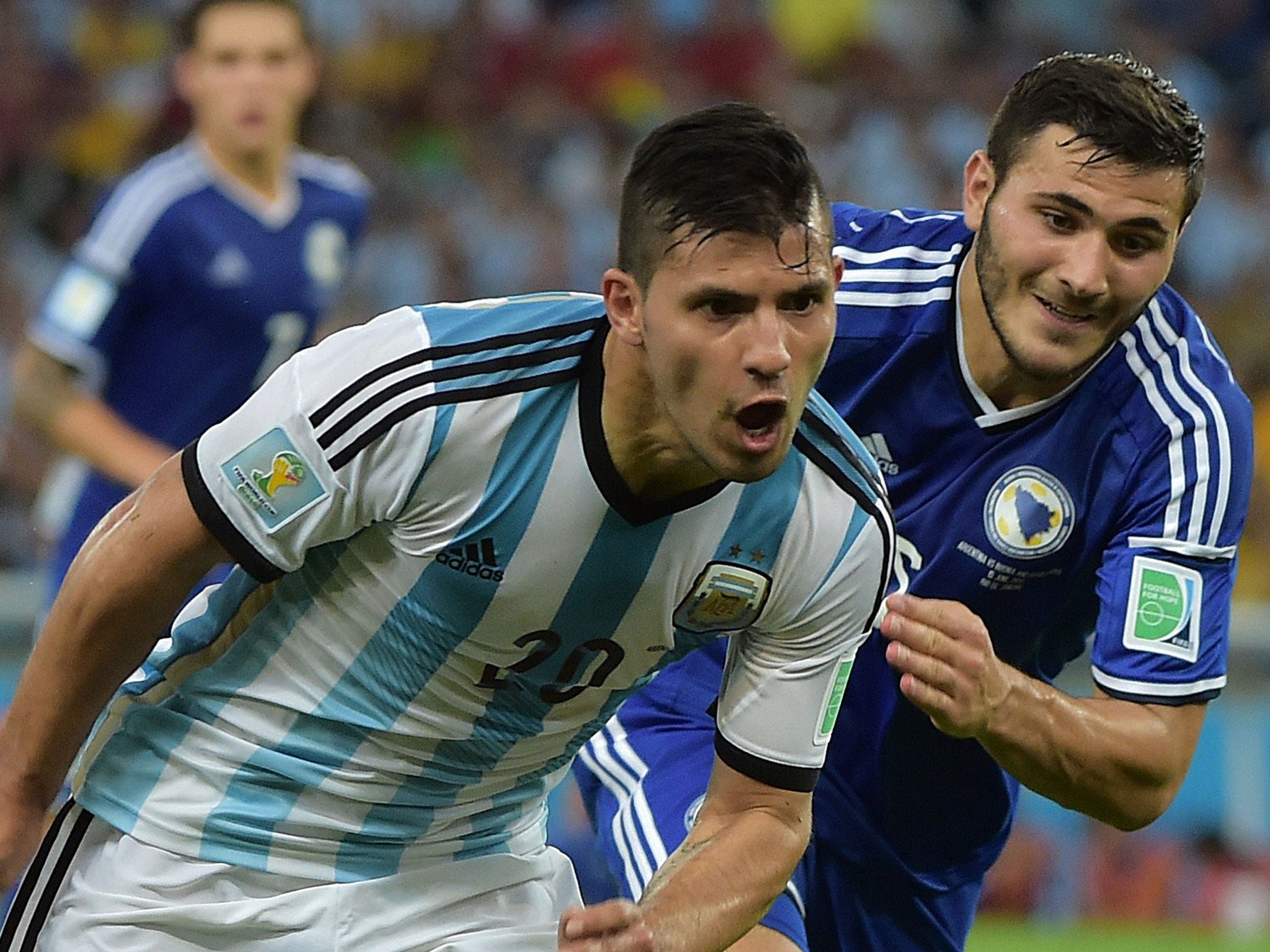 Kolasinac shadows Kun Aguero while on international duty for Bosnia-Herzegovina