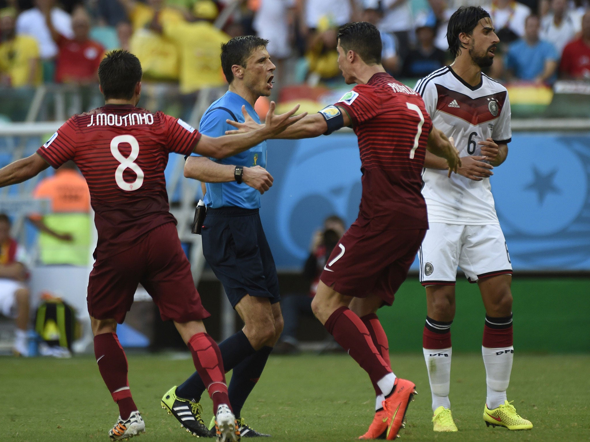 Ronaldo protests to the referee