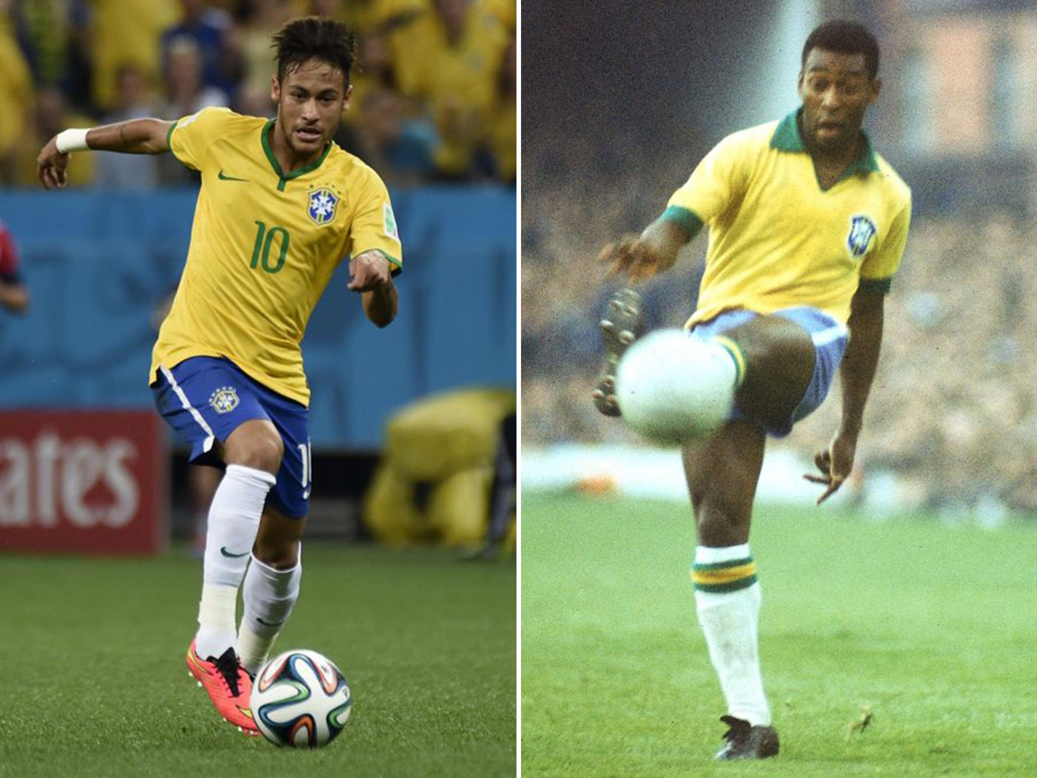 Neymar, left, and Pele, two Brazilian No 10s from very different eras