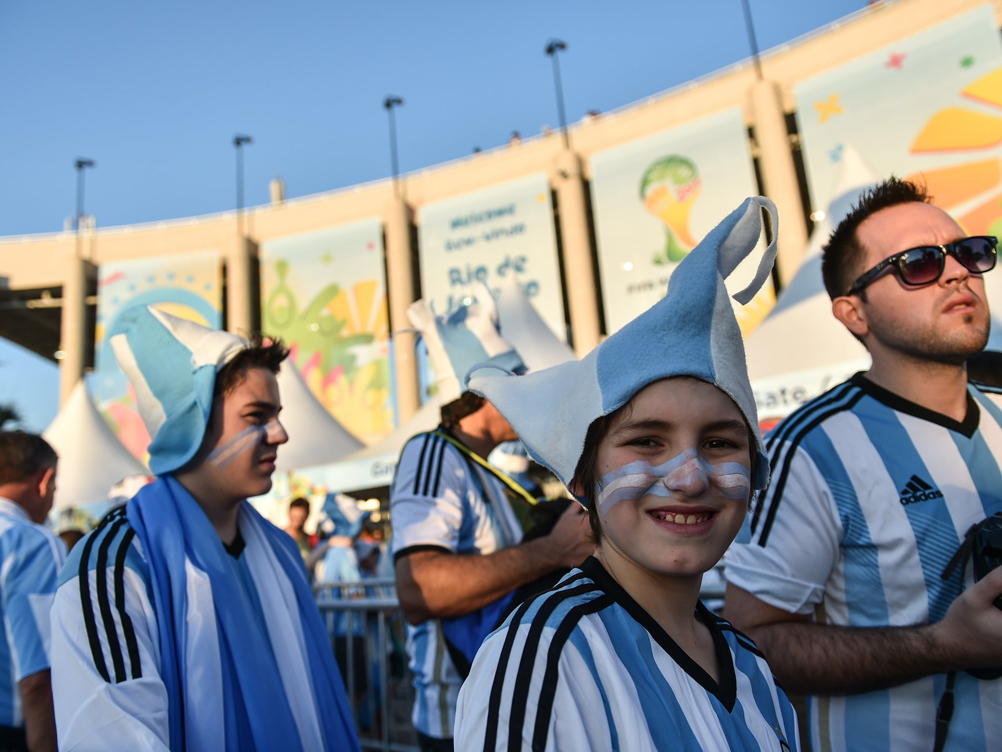 Argentina fans in front of the Maracana stadium for the FIFA World Cup 2014 group match between Argentina and Bosnia-Herzecovina