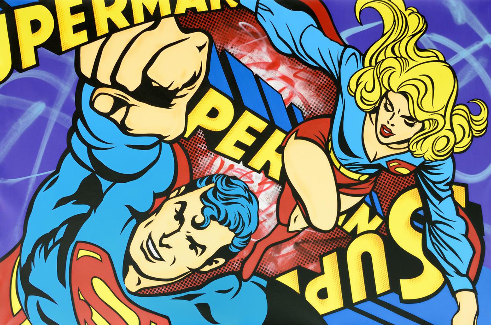 SEEN's canvas painting of Superman and Supergirl