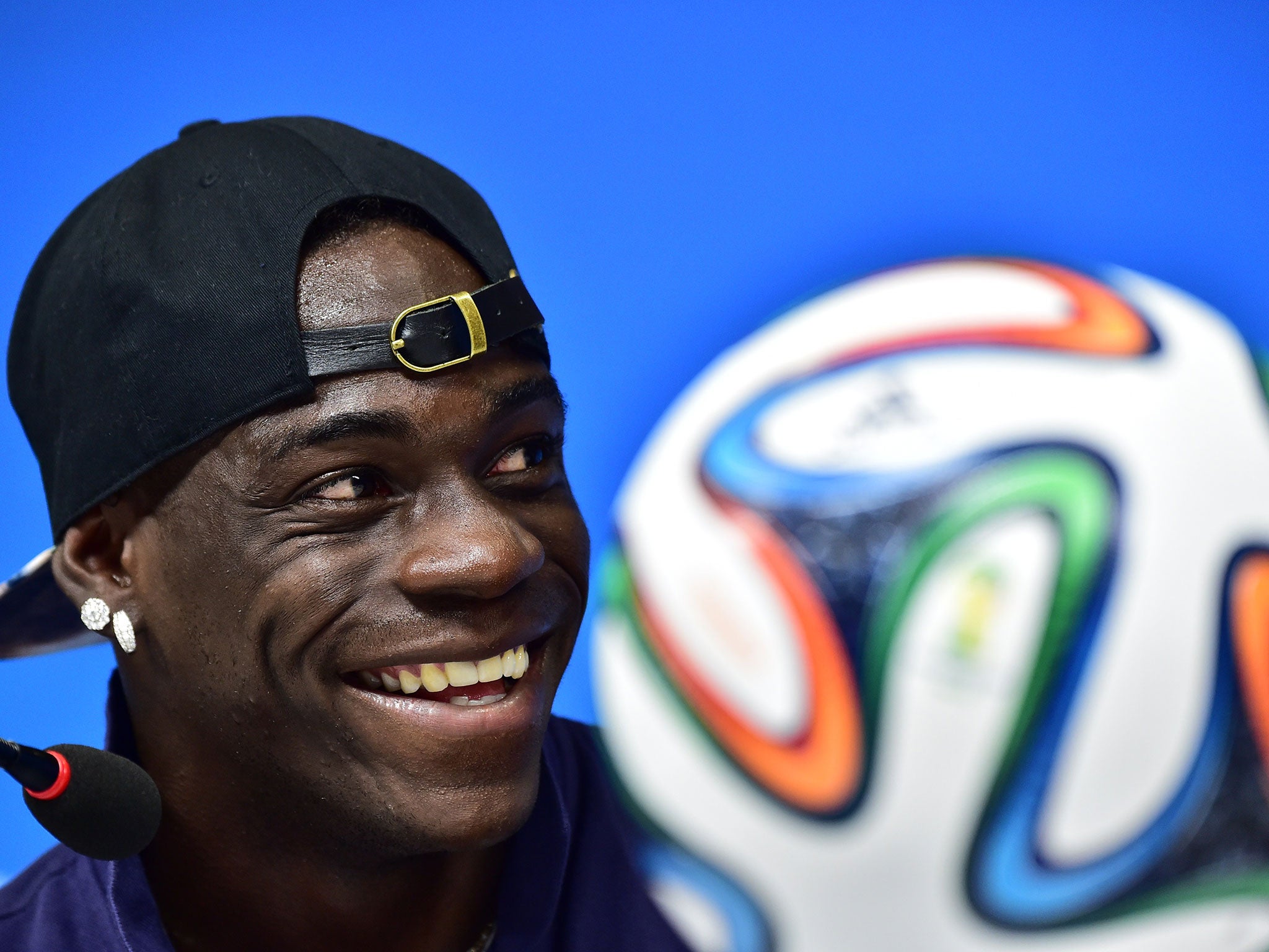 Mario Balotelli speaks to the press yesterday