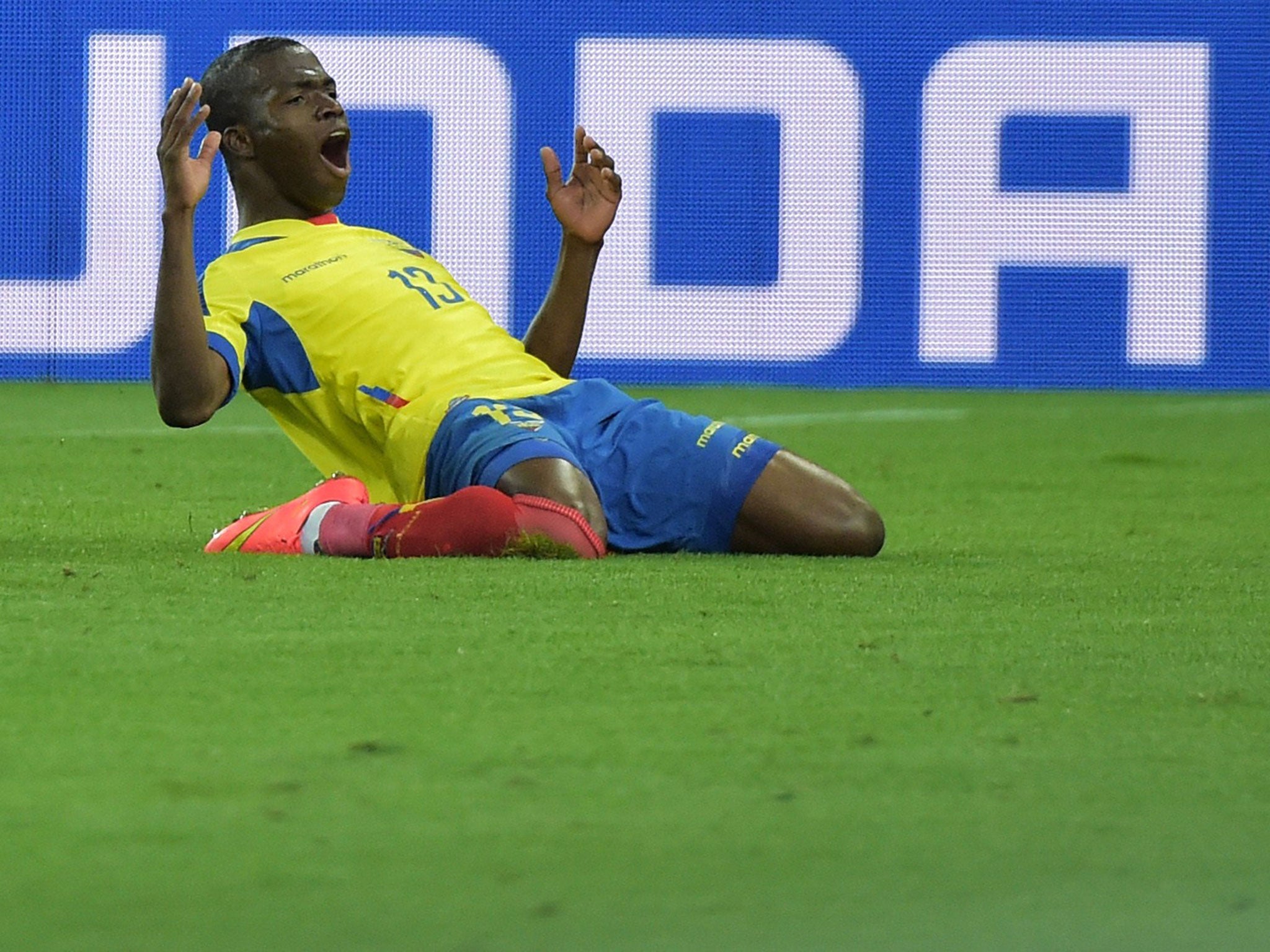 The match-winner Enner Valencia celebrates