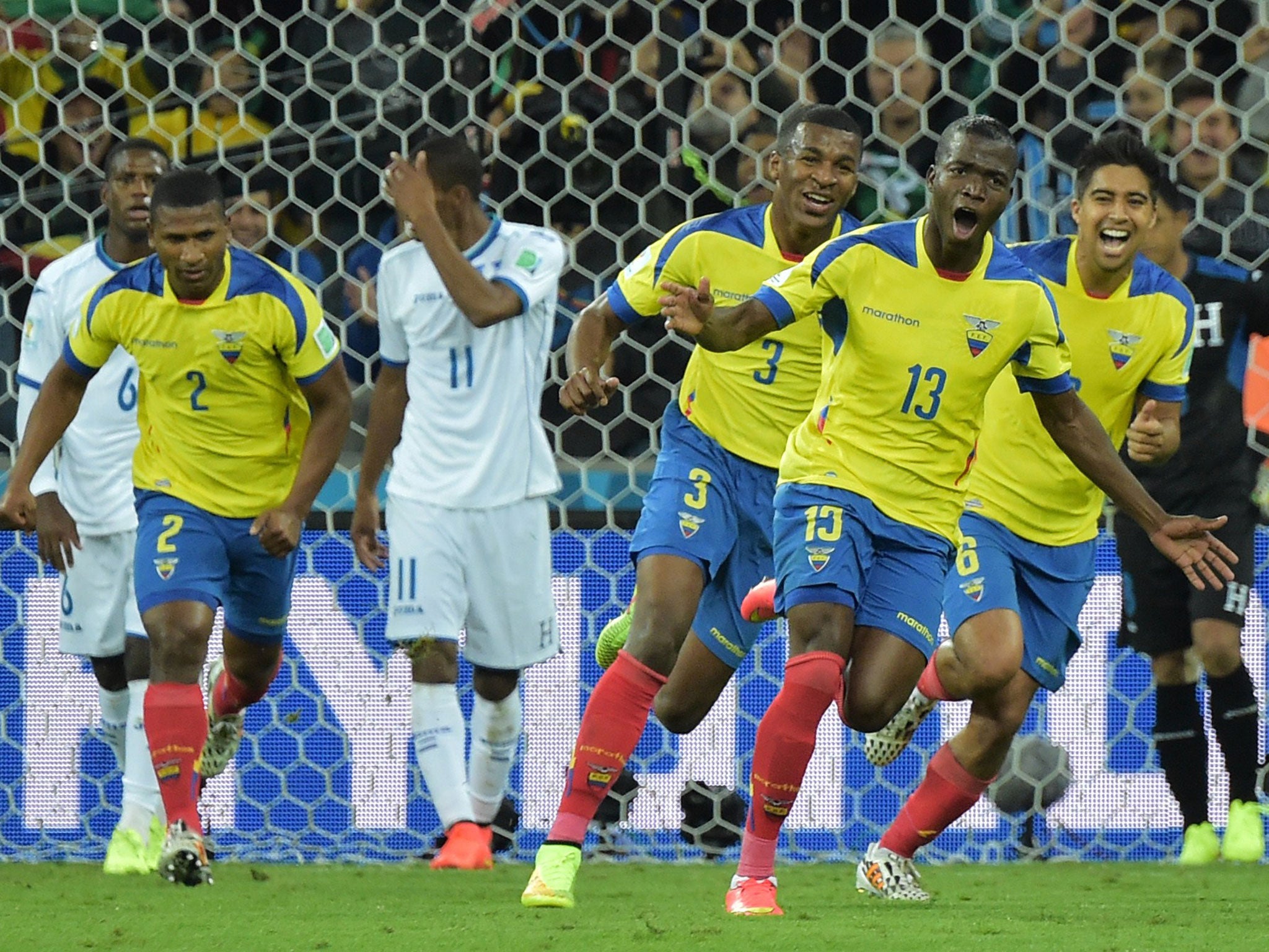 Ecuador's Enner Valencia celebrates the winner against Honduras