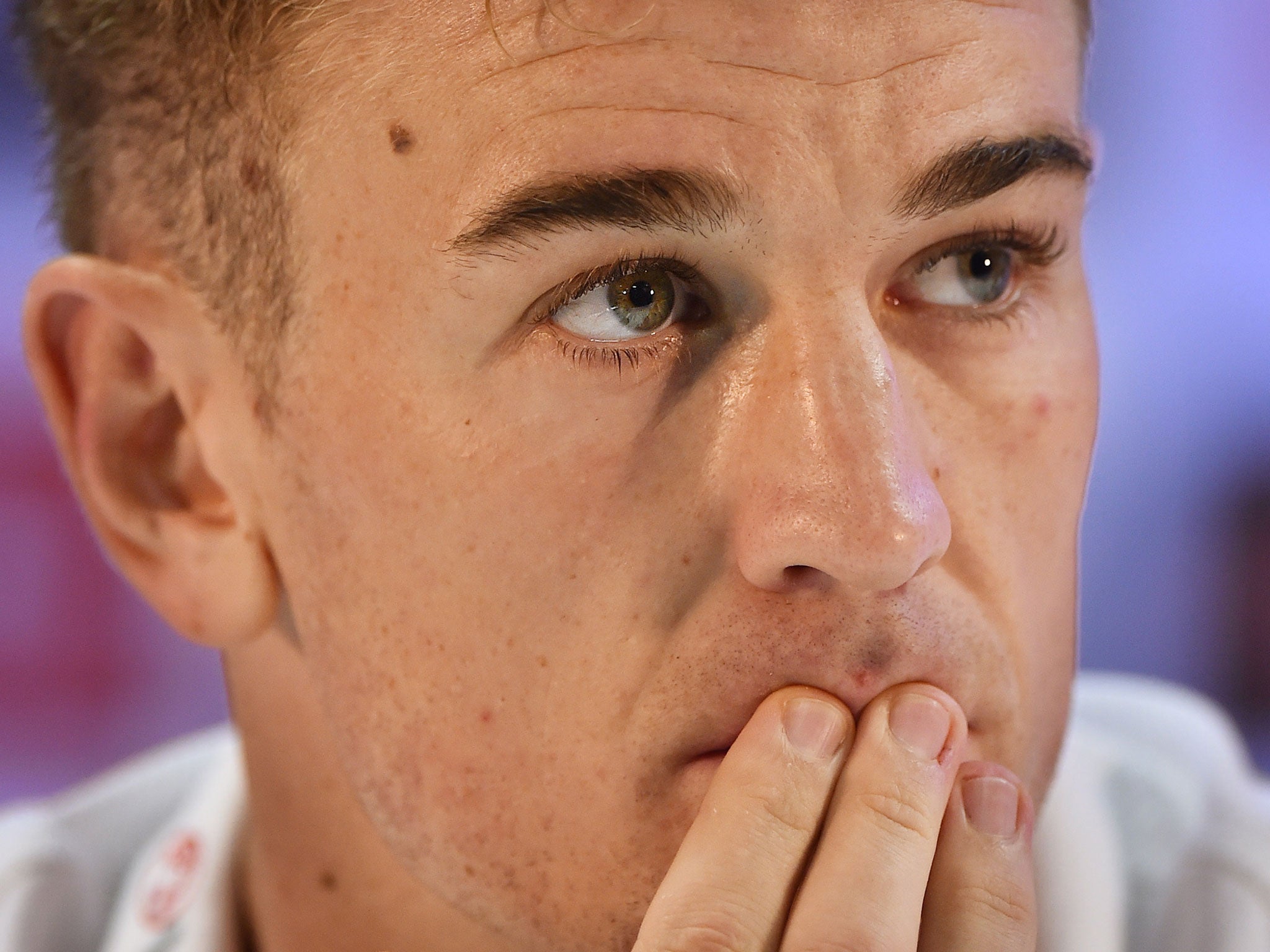 England's goalkeeper Joe Hart attends a press conference