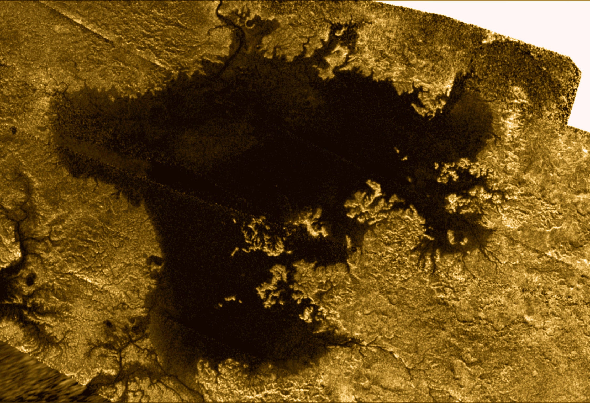 Nasa photo of Titan's north polar sea Ligeia Mare captured by the Cassini probe