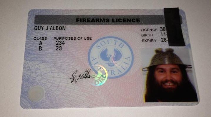 Guy Albon posted a photo of his firearms licence on Facebook