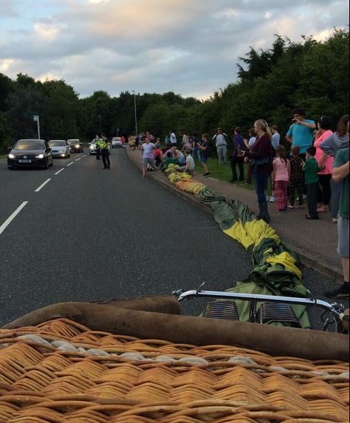 The pilot took a photo from inside the crashed balloon (Picture: Matt Rate/Twitter)